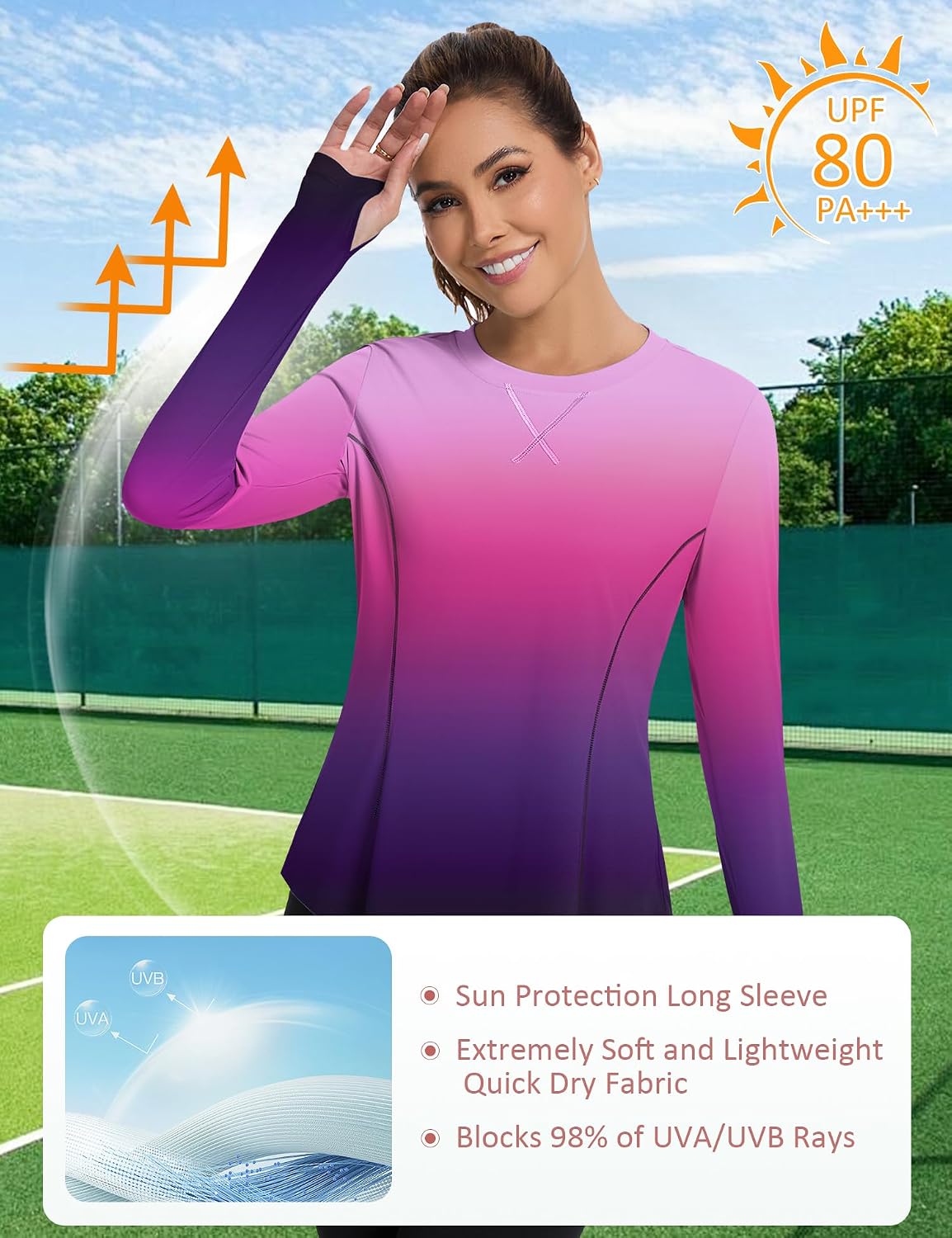 Detalle de Avoogue Women UPF 50+ UV Shirt Long Sleeve with Thumb Holes – Quick-Dry Athletic Top