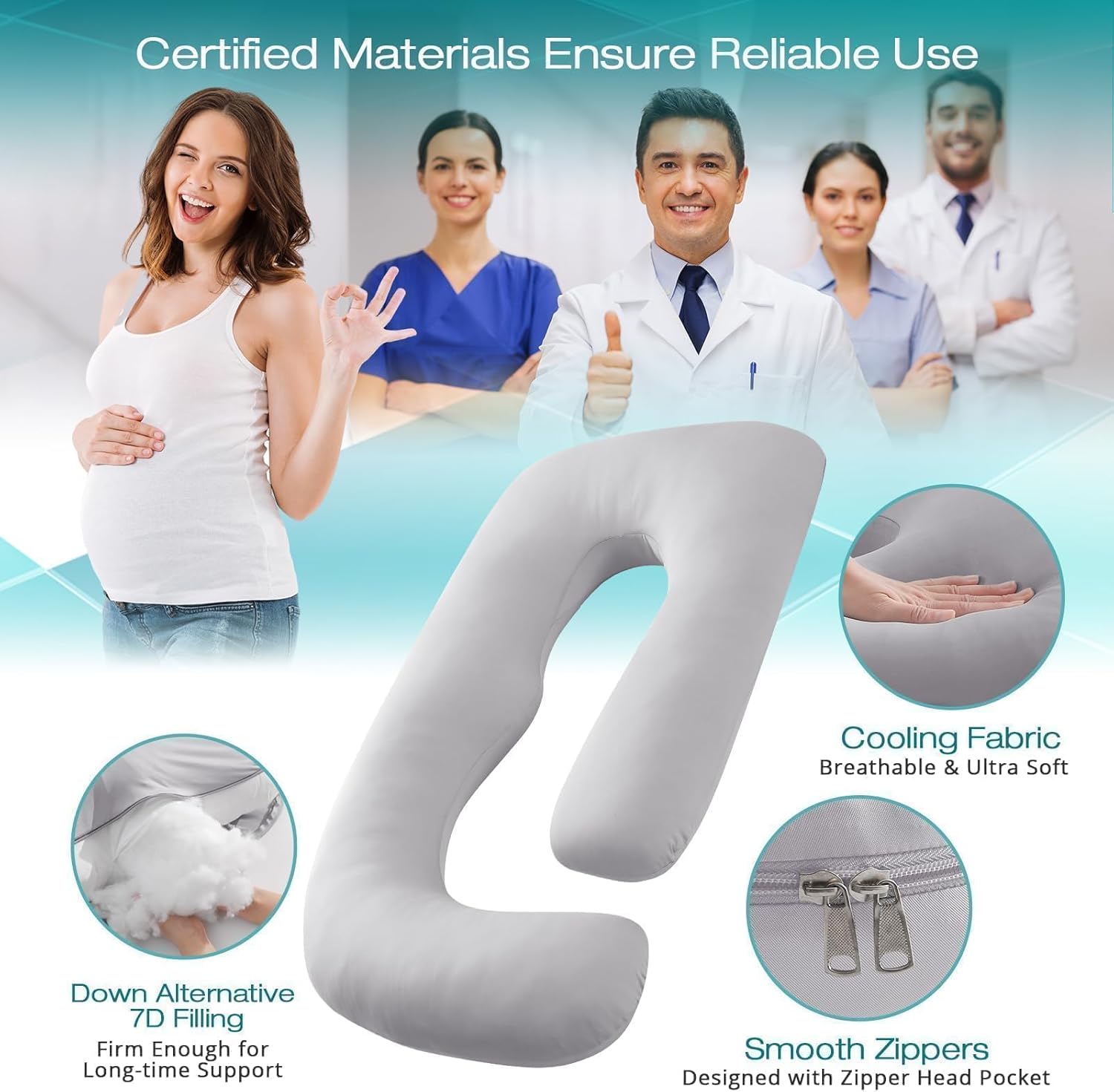 Thumbnail 2 de Sasttie Cooling U-Shaped Pregnancy Pillow: Full-Body Support for Comfort and Rest