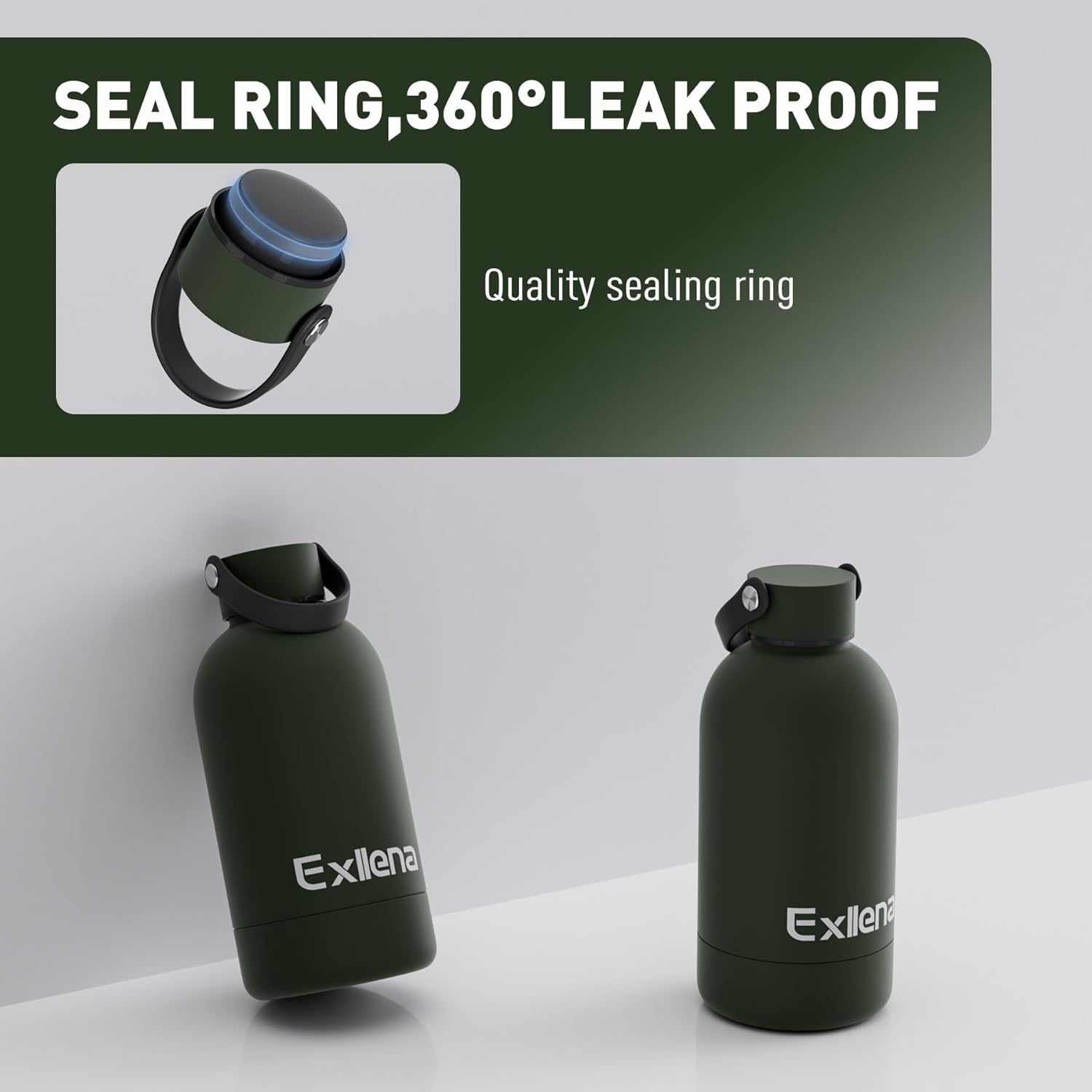 Thumbnail 2 de Exllena 350ml Small Water Bottle with Carry Handle - Vacuum Insulated, BPA Free (Pine Green)