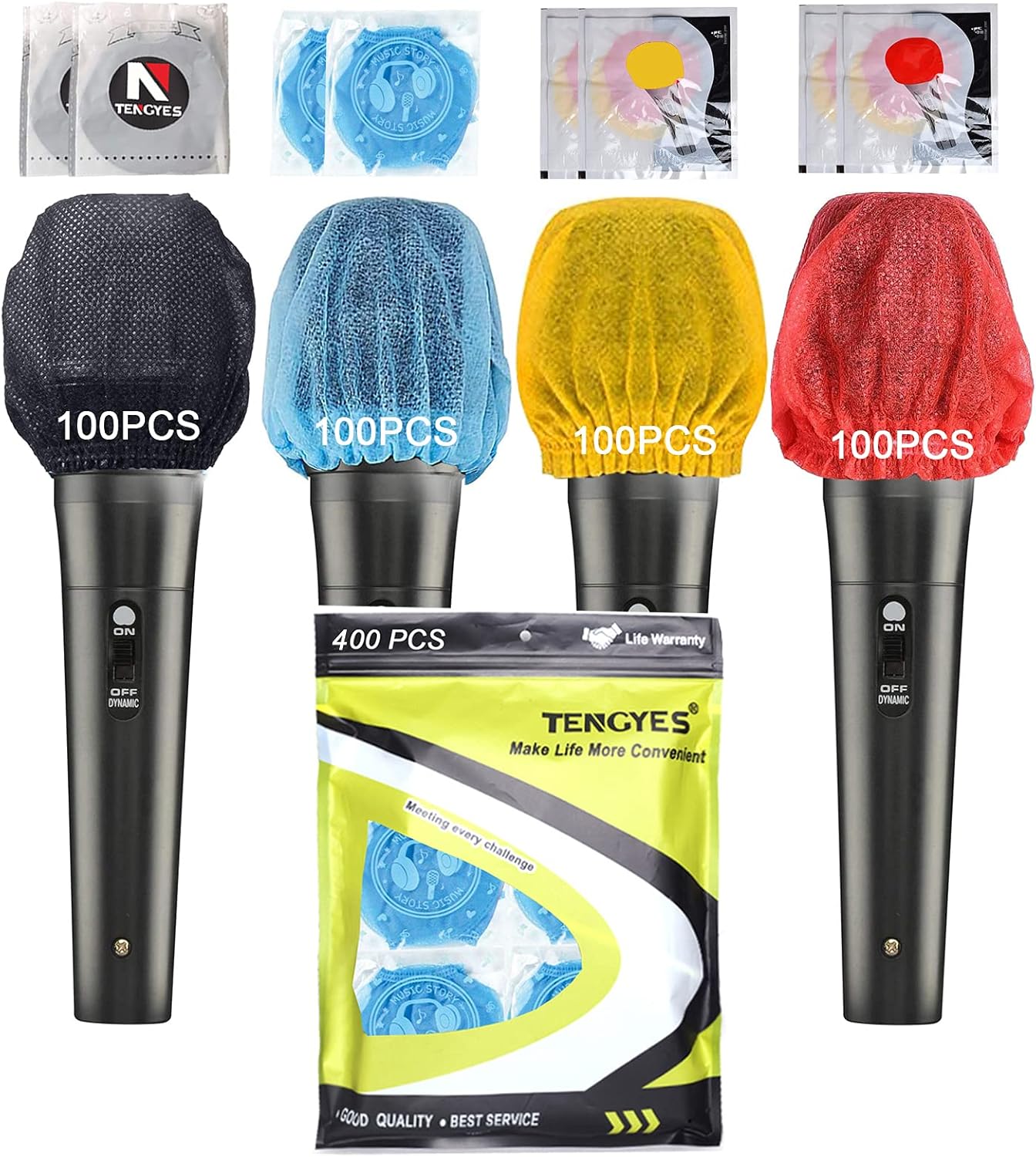 Detalle de TENGYES miccovers Disposable Microphone Covers, 400 Non-Woven Caps in Four Colours