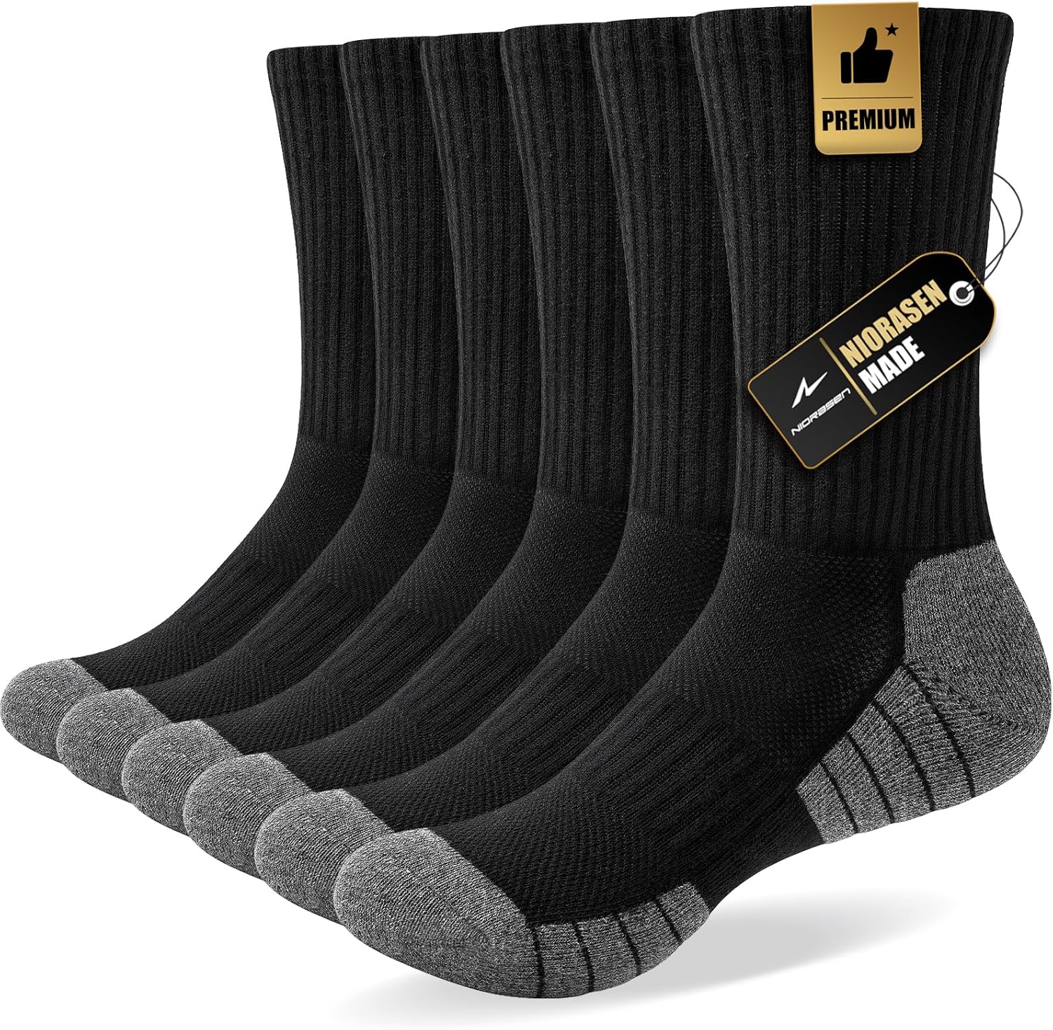 Detalle de Niorasen Wandersocken & Sportsocken (6 Paar) aus Baumwolle, atmungsaktiv, gepolstert – Größen 35–50