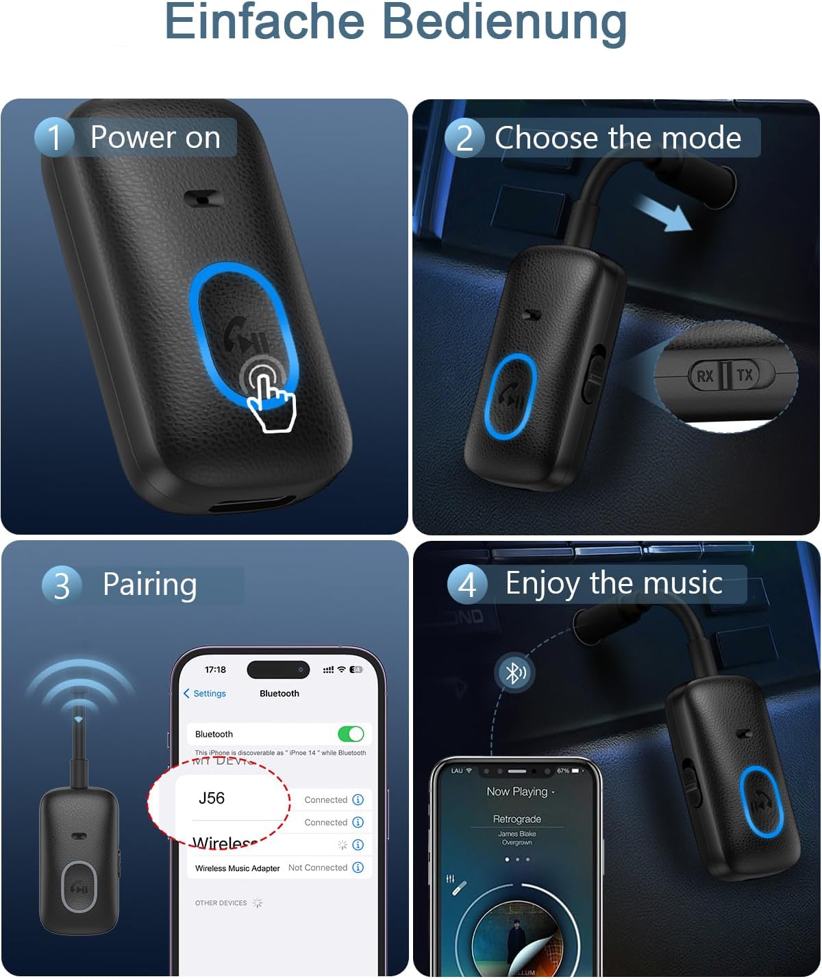 Thumbnail 2 de Ankilo Bluetooth 5.4 Adapter Transmitter (Sender/Empfänger) für Flugzeug & unterwegs – 2-in-1 mit Type‑C Laden