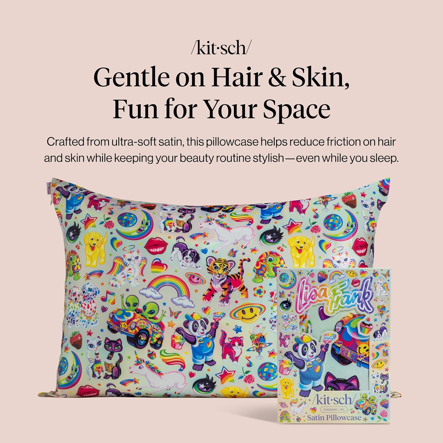 Thumbnail 1 de Lisa Frank x Kitsch Satin Pillowcase with Zipper (19x26) – Cooling, Hair & Skin Benefit Pillowcase