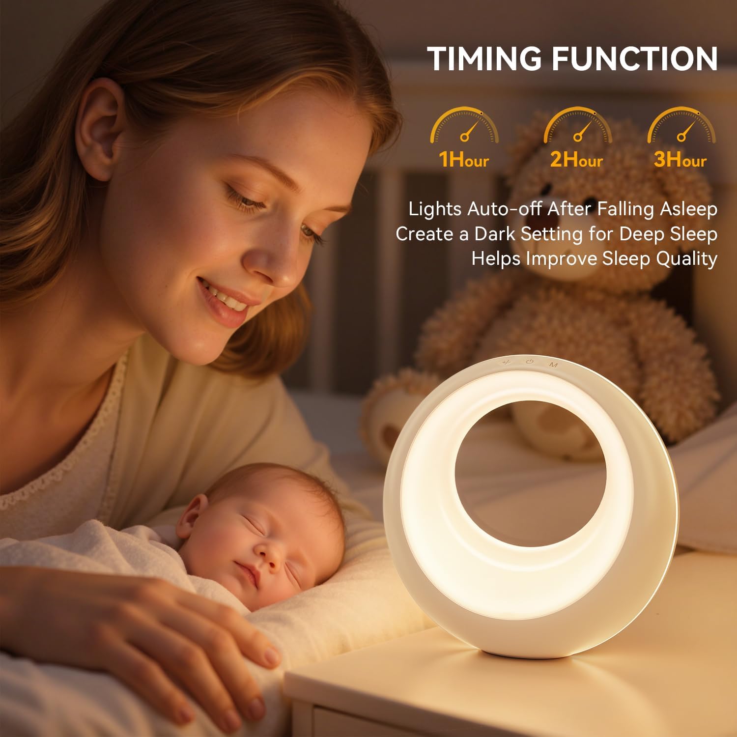 Detalle de Auxmir LED Night Light rechargeable table lamp with 7 RGB colours, 9 modes and remote control