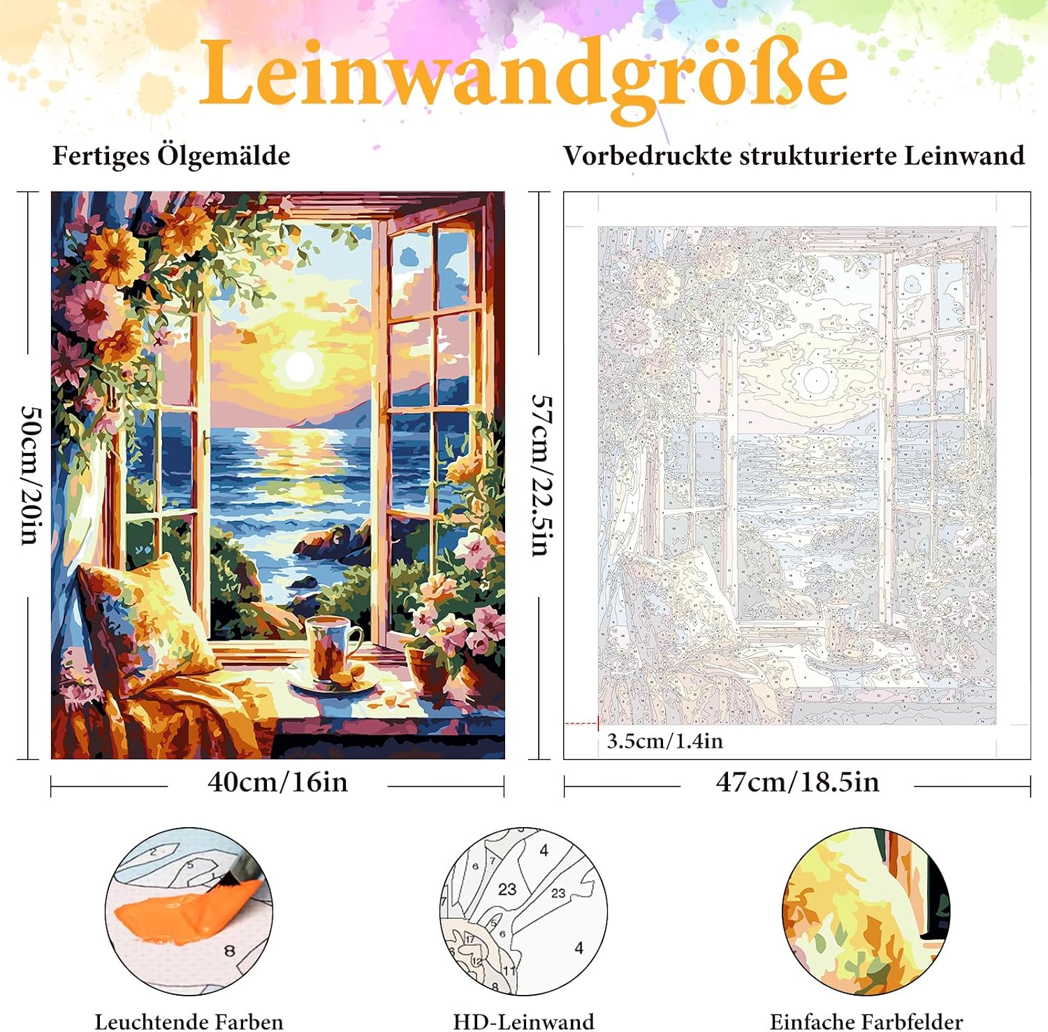 Detalle de OkarinaArt Malen nach Zahlen Erwachsene Fensterlandschaft (40 x 50 cm) – Acrylfarben-Set mit Pinseln