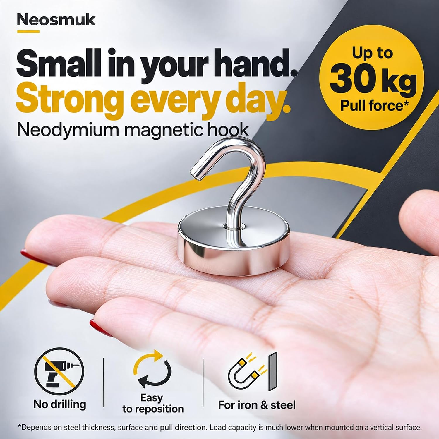 Detalle 2 de Neosmuk NPM26X10US20240109 Magnetic Hooks, 10-Pack, Steel Tube Design