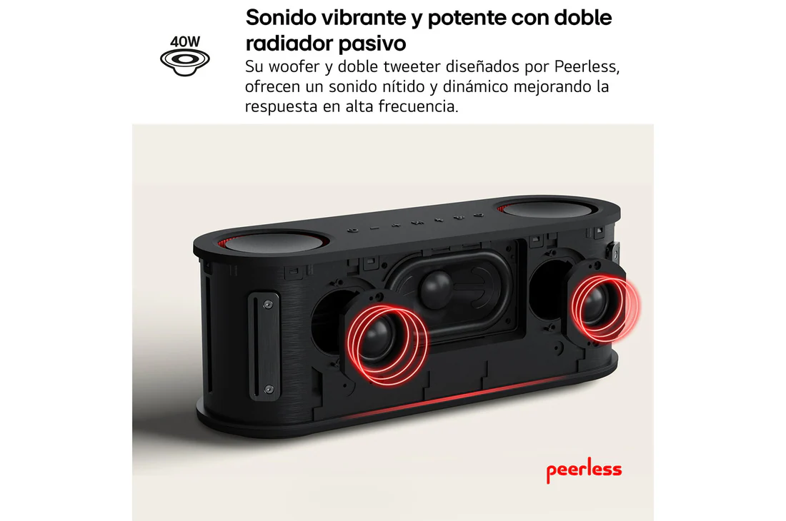 Detalle 1 de LG xboom Bounce Altavoz Bluetooth con radiadores ascendentes