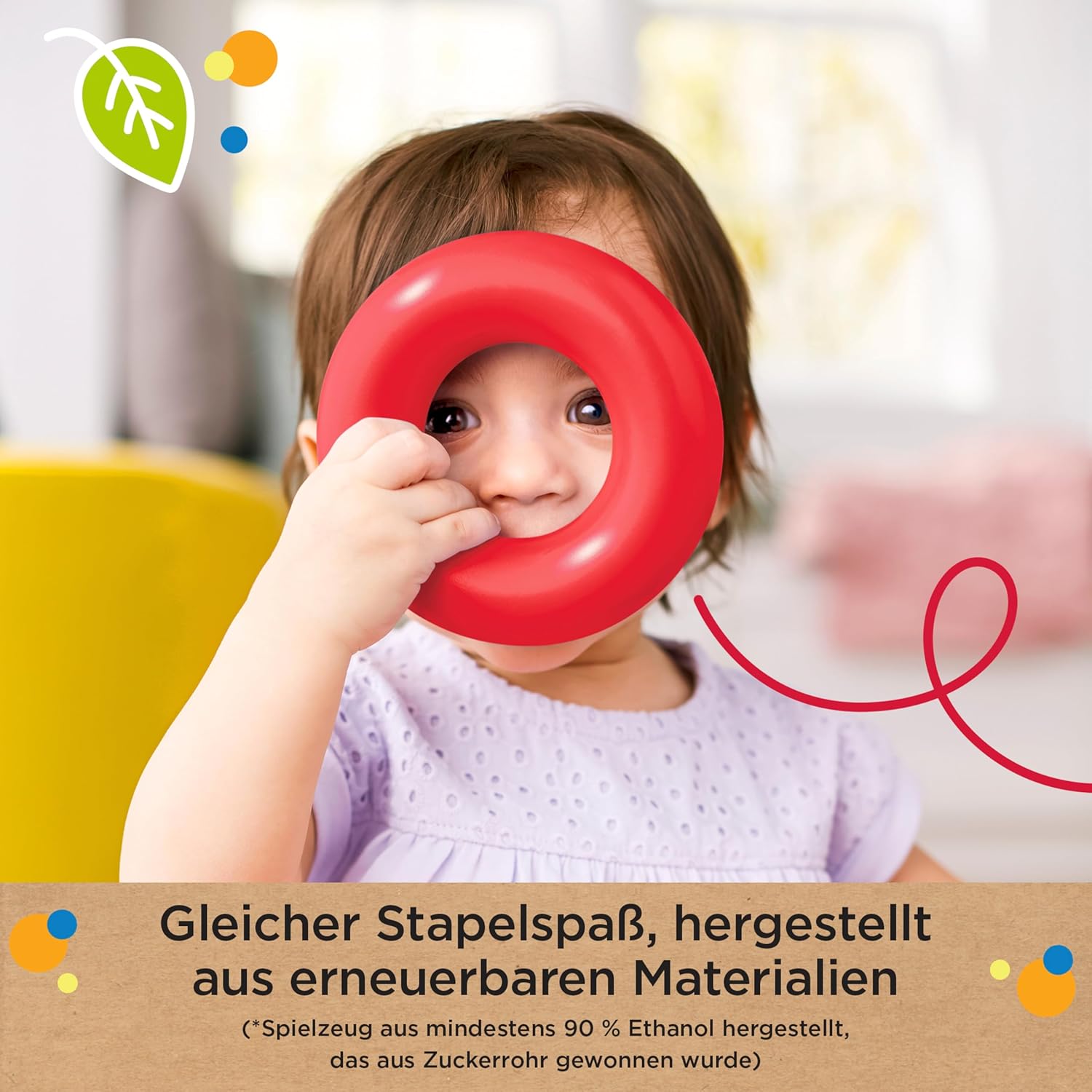 Thumbnail 3 de Fisher-Price Farbring Pyramide Babyspielzeug – klassisches Schaukelring-Stapelspielzeug aus pflanzenbasierten Materialien (HPY92)