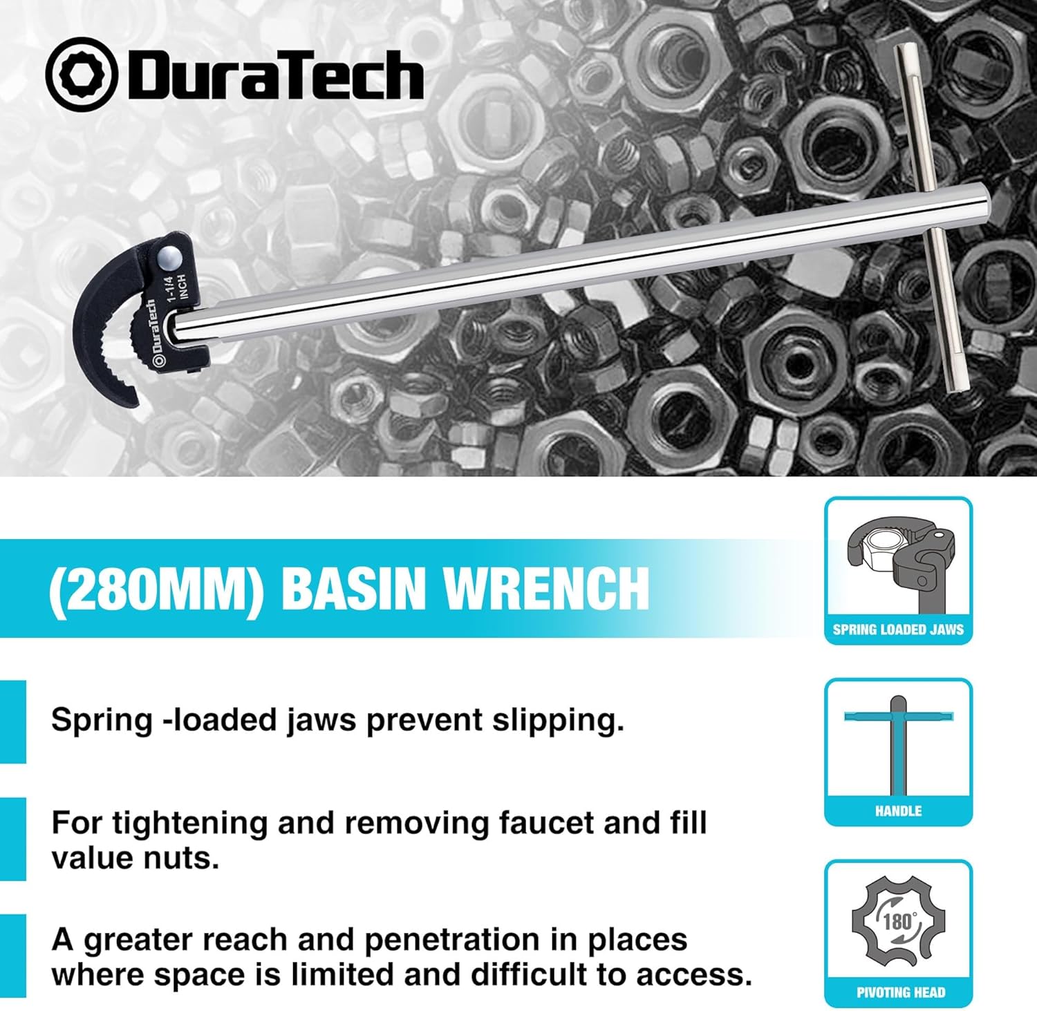Detalle de DURATECH basin wrench, 11 inch adjustable