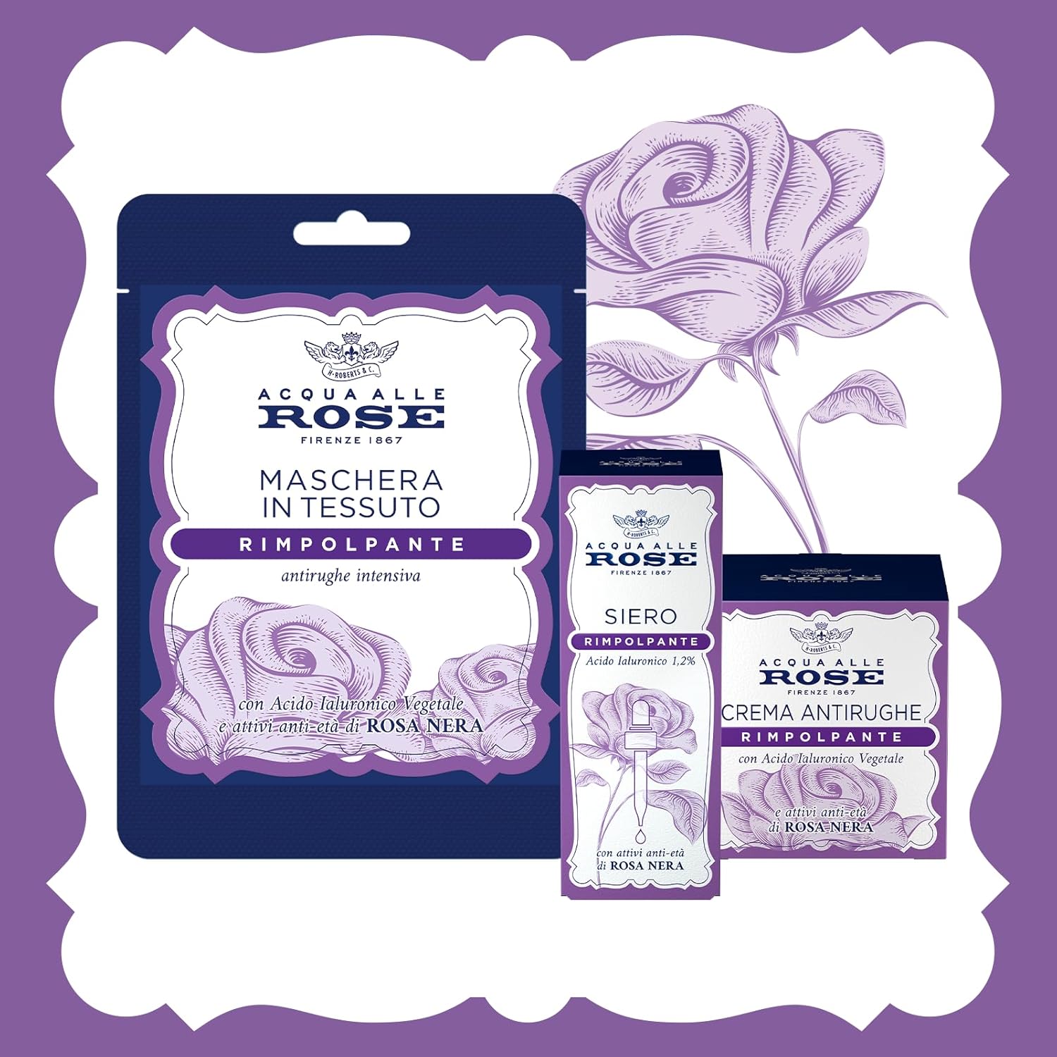 Thumbnail 5 de Acqua alle Rose: Crema Viso Antirughe Rimpolpante con Rosa Nera e Acido Ialuronico Vegetale, 50 ml