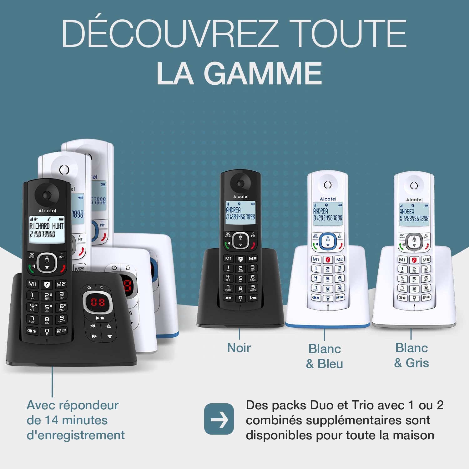 Detalle de ALCATEL F530 Voice Duo — Téléphone Fixe Sans Fil DECT avec Répondeur et Grand Écran