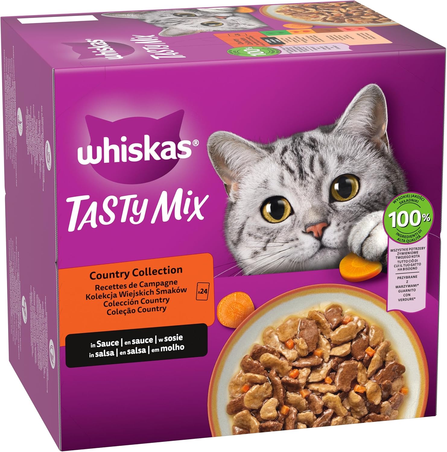Detalle 2 de WHISKAS Tasty Mix Aliment Humide Sauce Chat Adulte – Recette Fermière, Lot de 2 (48 Sachets)