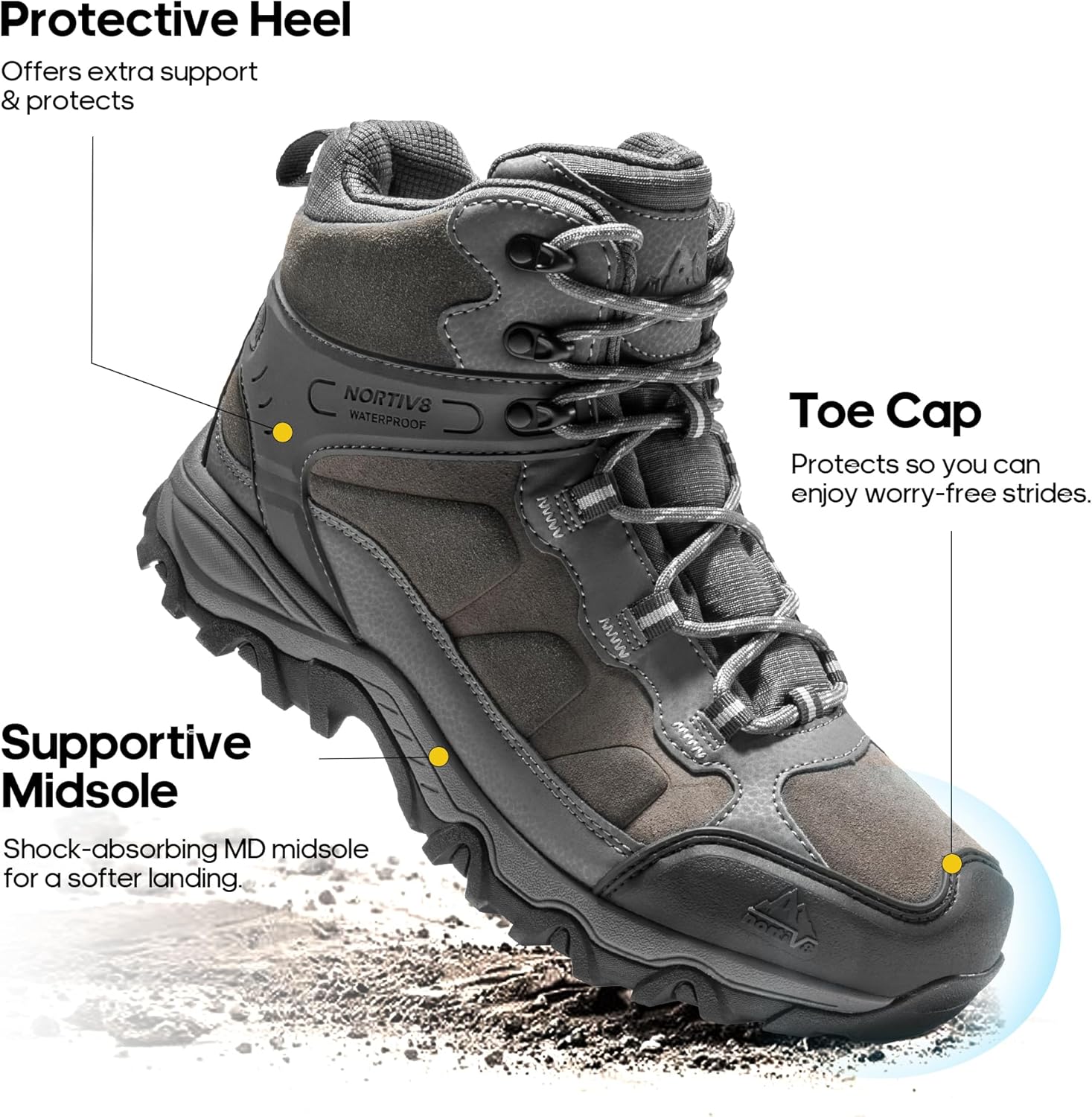 Thumbnail 5 de NORTIV 8 Men's Waterproof Hiking Boots — Mid Trekking, Lightweight Mountaineering Shoes