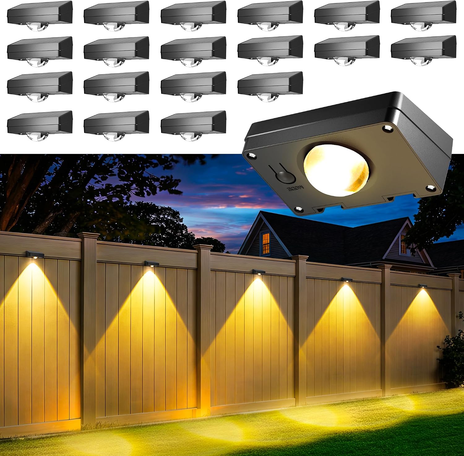 Detalle de AUDERWIN 11353 Solar Fence Lights, 20-Pack, 3 Colour Temperatures, IP65