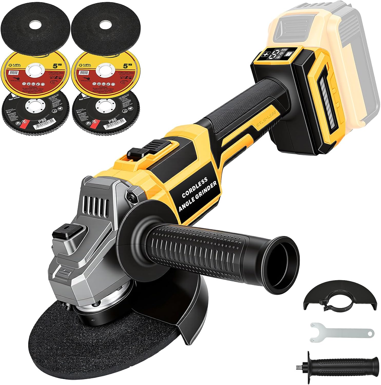 Detalle de Bclythax Cordless Angle Grinder, 4-1/2-inch, 6-Speed with LED Display