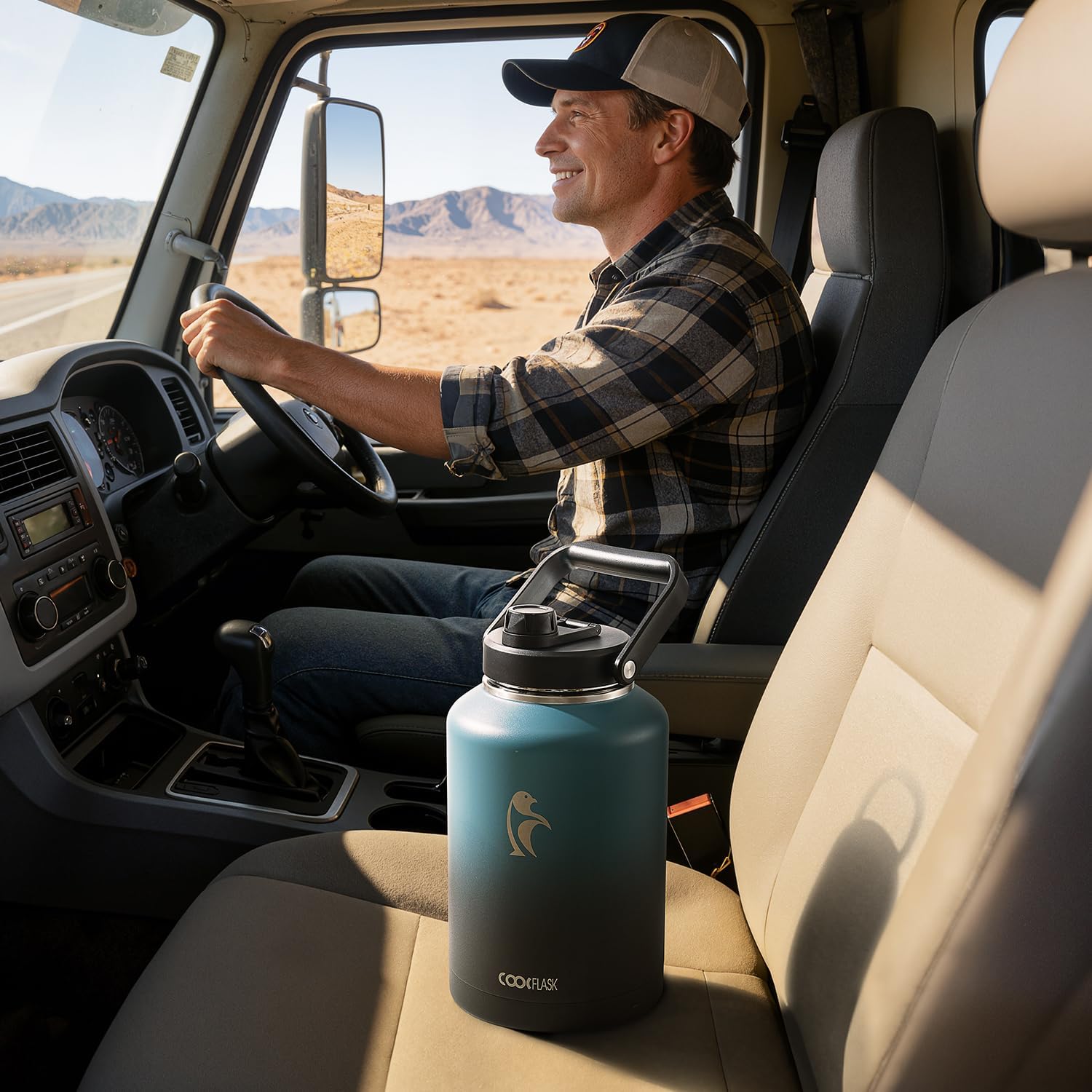 Thumbnail 6 de Coolflask Titan Gallon Water Bottle Insulated, 128 oz — Stainless Steel, Leakproof with Wide Mouth, Large Handle & Sleeve (Samurai Cyan)