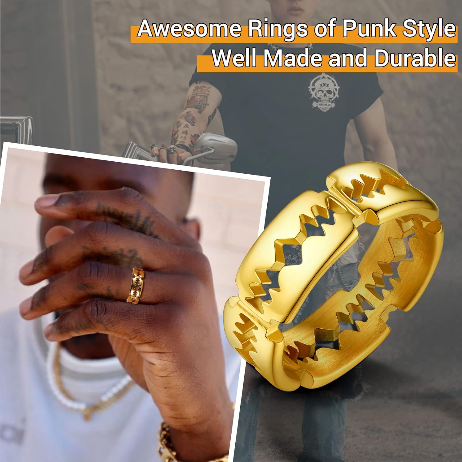 Thumbnail 3 de PROSTEEL Bague Homme Lame Rasoir Acier Inoxydable Plaqué Or Ø59