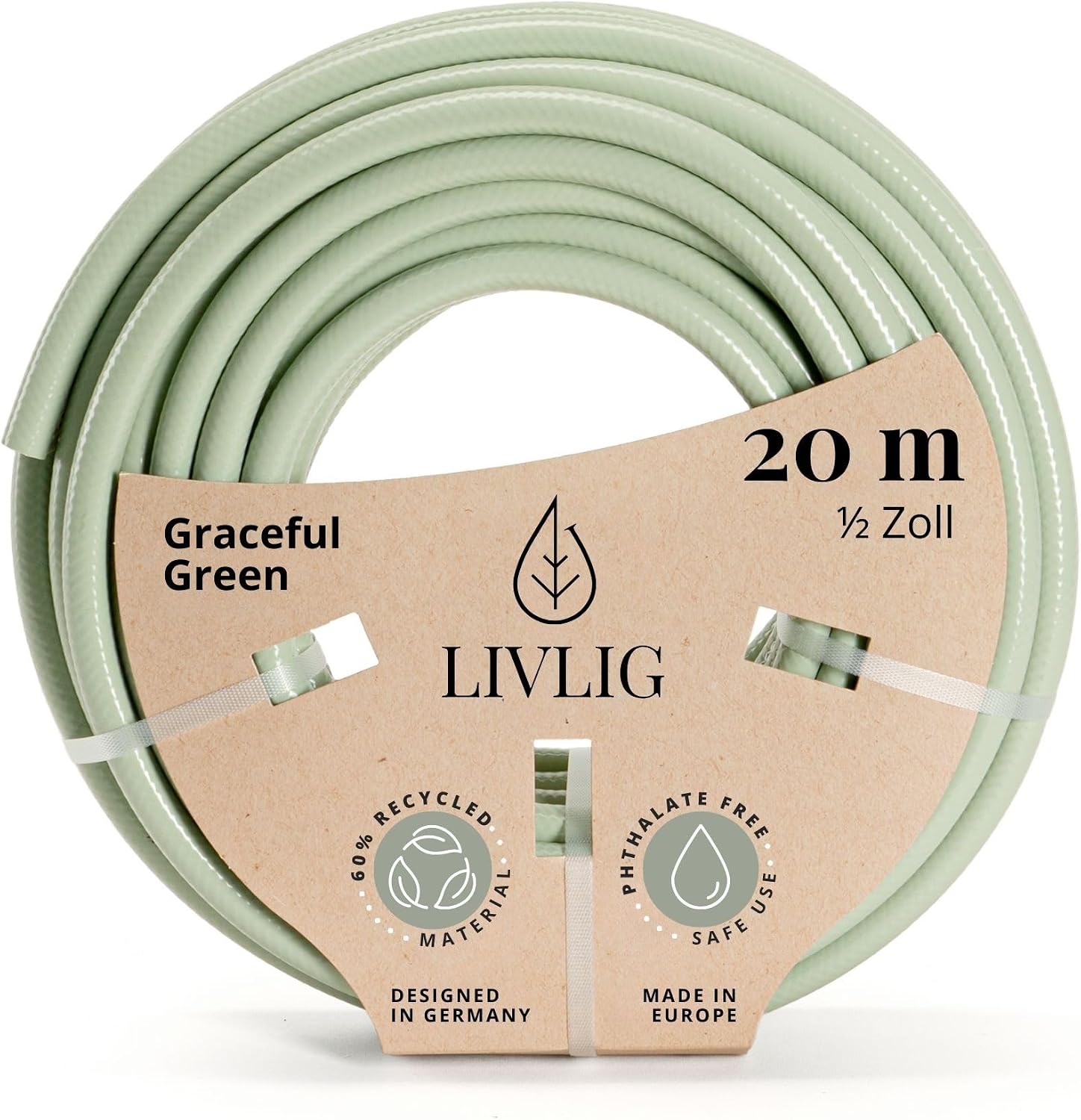 Manguera de jardín LIVLIG 20 m – 13 mm (1/2 pulgada), Made in Germany, verde Graceful Green