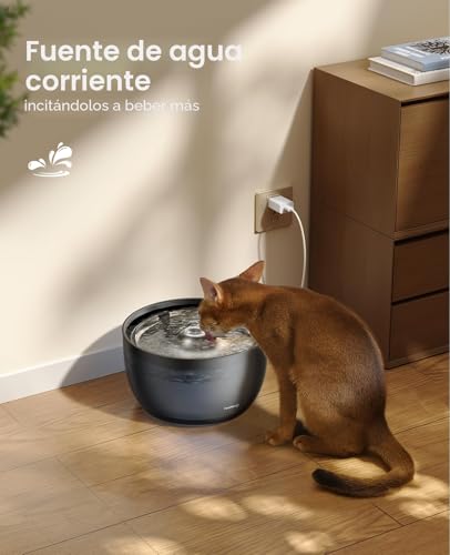 Detalle 2 de FEELNEEDY Fuente para Gatos 3L: Bebedero silencioso en acero inoxidable con filtrado y LED