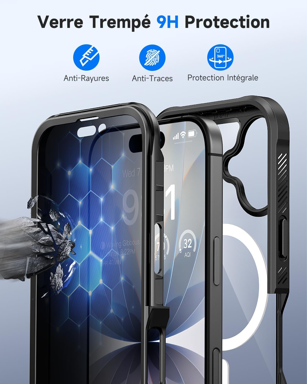 Detalle 2 de seacosmo Coque Magnétique pour iPhone 17 6,3 pouces — Verre trempé anti-espion, MagSafe et protection caméra