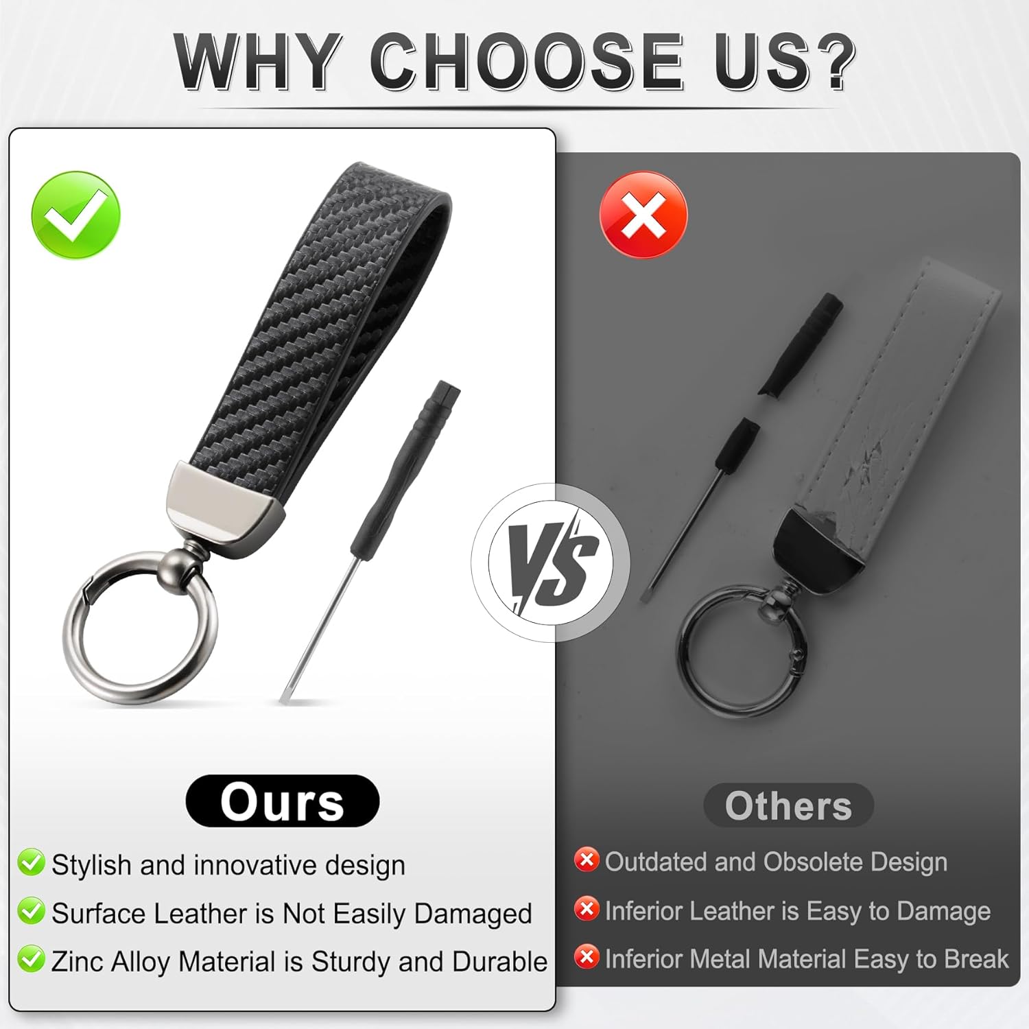 Thumbnail 4 de JUSTTOP Leather Keychain Carbon Fiber Ring