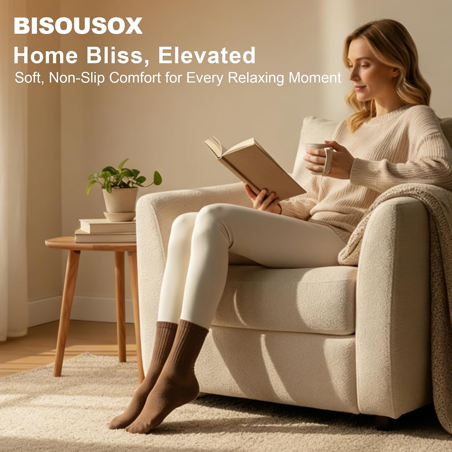 Detalle de BISOUSOX Pilates Socken für Damen (3 Paar) aus Baumwolle – antirutsch für Yoga, Fitness & Training, Größe 36–40