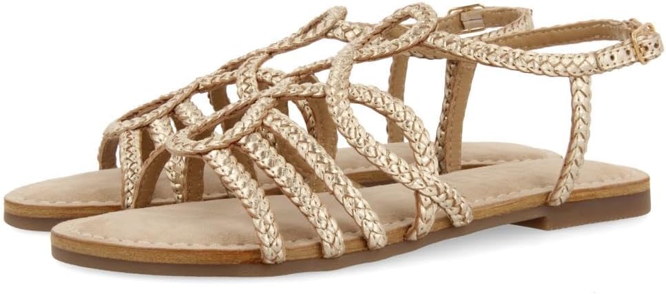 Detalle de GIOSEPPO 71746-P: sandales dorées en cuir à tressage, confort et élégance