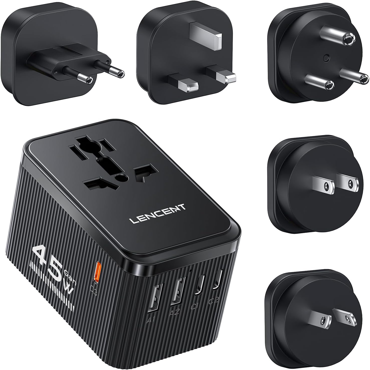 Detalle de LENCENT PA059B-DT 45W Universal Travel Adapter with 5 Plug Types