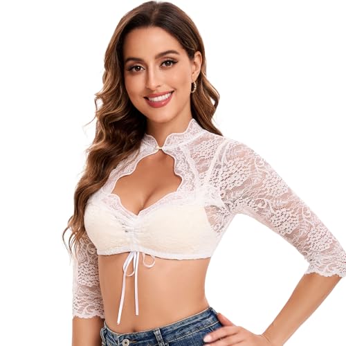 Thumbnail 1 de Goxozzy Dirndl Bluse Damen – Langarm, Weiß/Schwarz, Größe 34–44