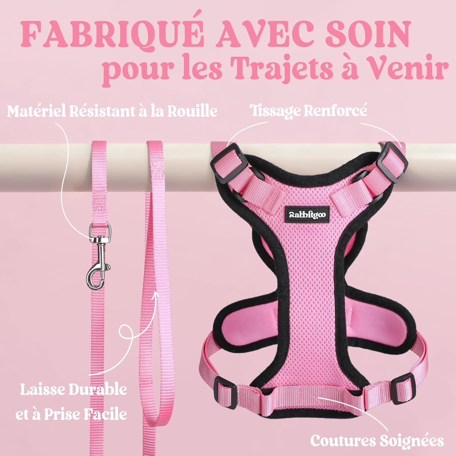 Thumbnail 6 de Rabbitgoo Harnais Chat Petit Chien et Laisse – XS Rose, Réglable et Réfléchissant