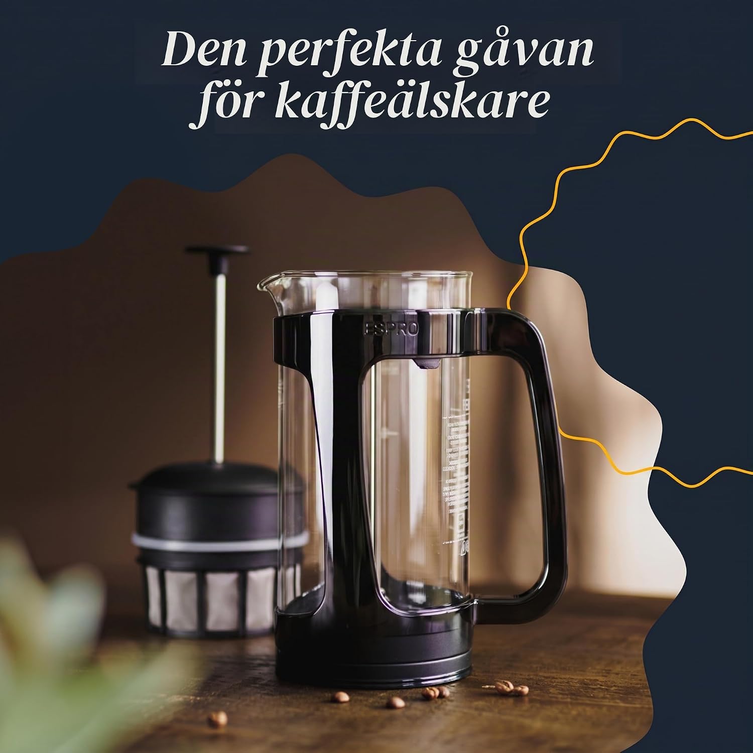 Detalle 1 de ESPRO P3 1418C-BK presskanna i glas, 530 ml, svart med dubbelfilter