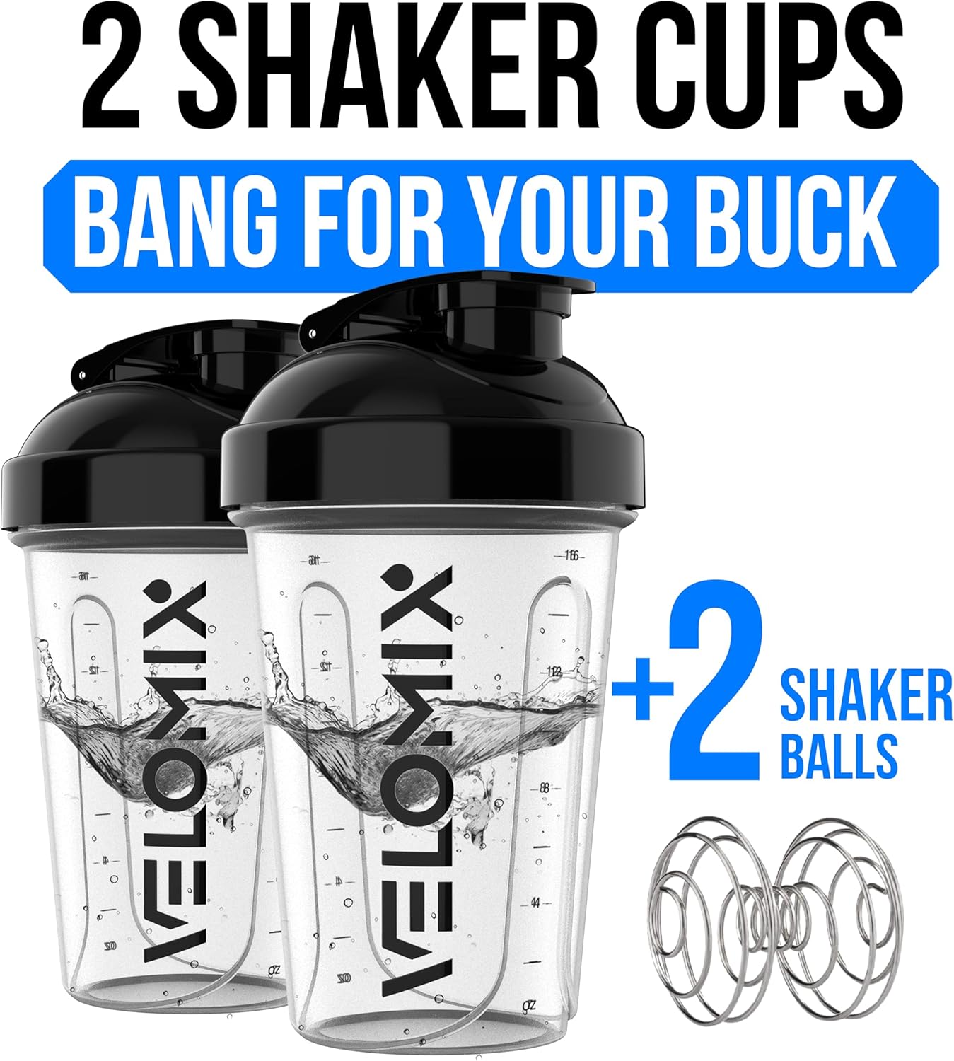 Thumbnail 1 de VELOMIX 2-Pack 20 oz Protein Shaker Bottles with Wire Whisk — Leak-Proof, Portable, Distinct Color Options