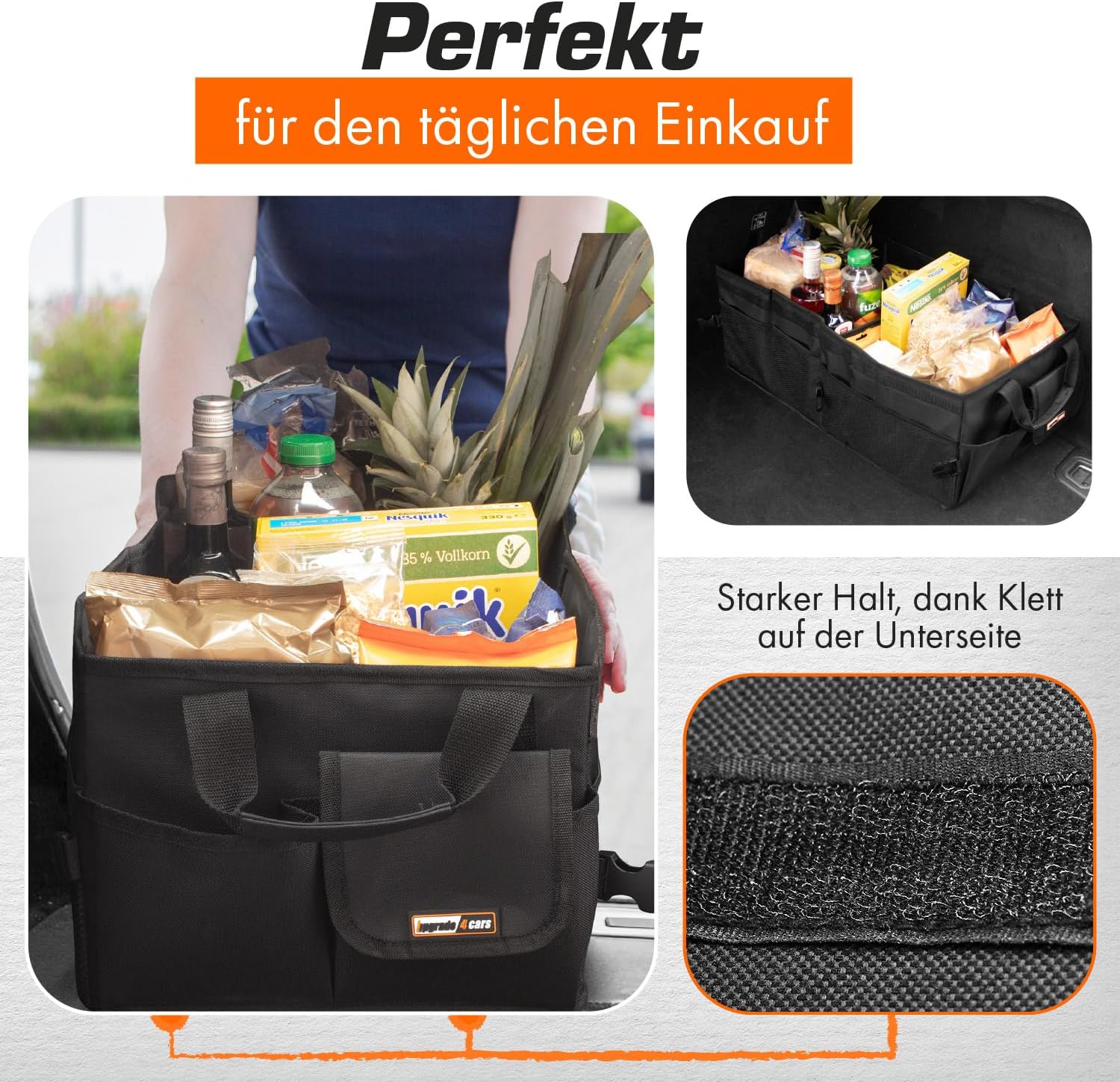 Thumbnail 4 de Upgrade4cars Kofferraum Organizer mit Deckel & Klett – faltbare XXL Kofferraumtasche für Ordnung im Auto