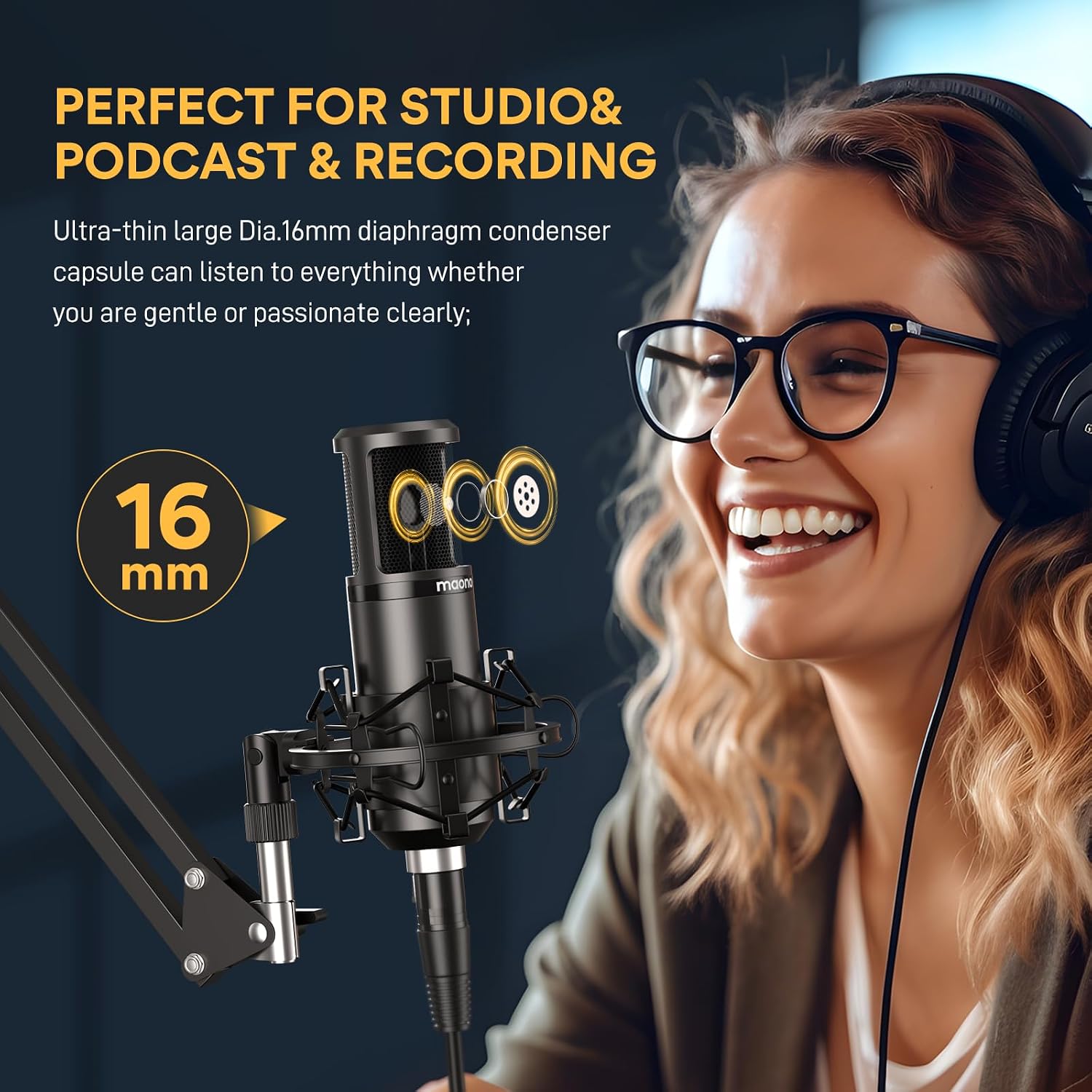 Thumbnail 6 de MAONO AU-PM320S XLR Condenser Microphone with Cardioid Pickup, Boom Arm and Pop Filter