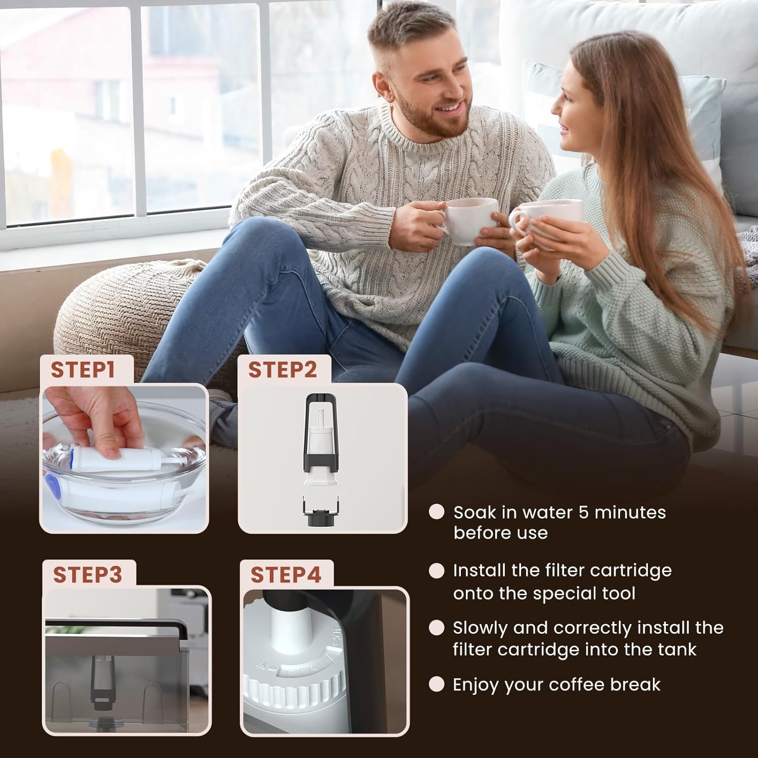 Detalle 2 de Wasserfilter Kaffeevollautomat für Sage Barista Serien – Golden IcePURE Ersatzfilter (4 Stück) inkl. NSF-Zertifizierung