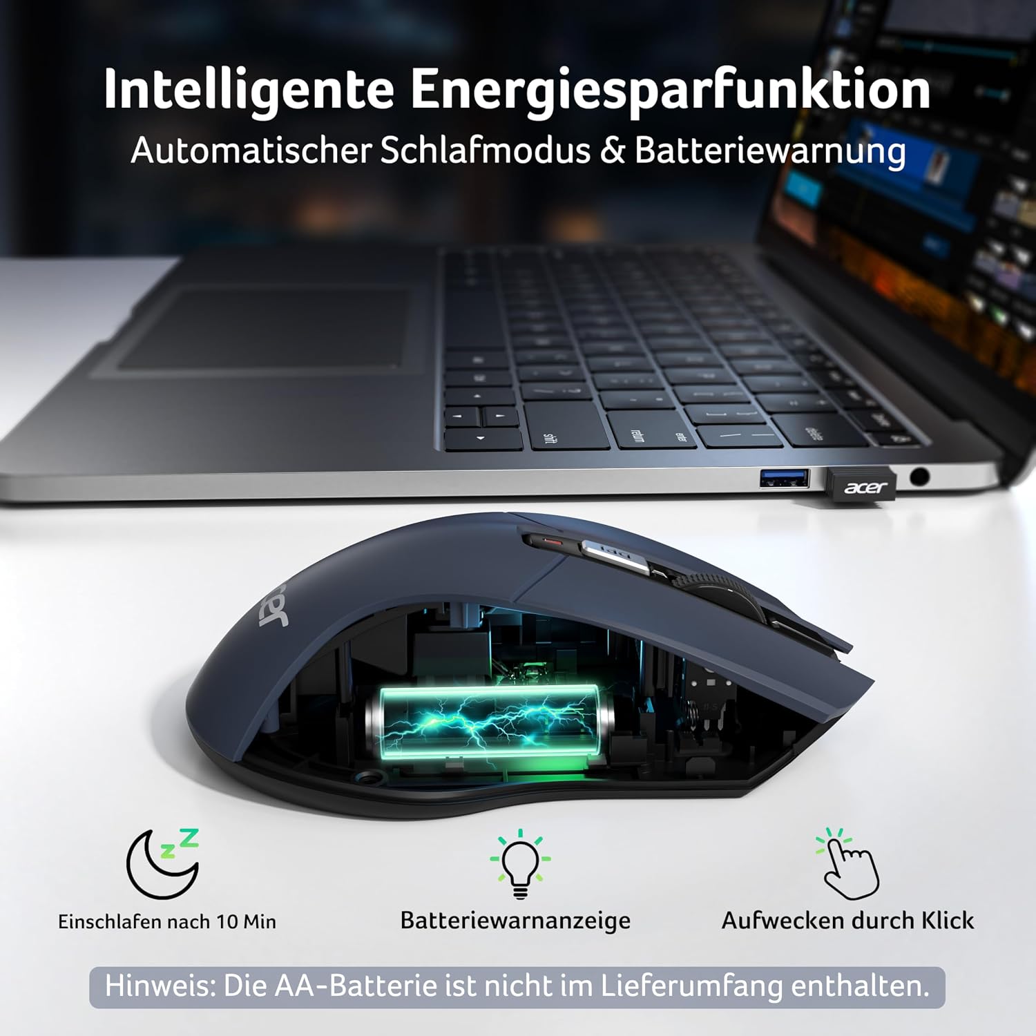 Detalle de Acer Kabellose Maus mit 4000 DPI – zuverlässige 2,4-GHz-Performance
