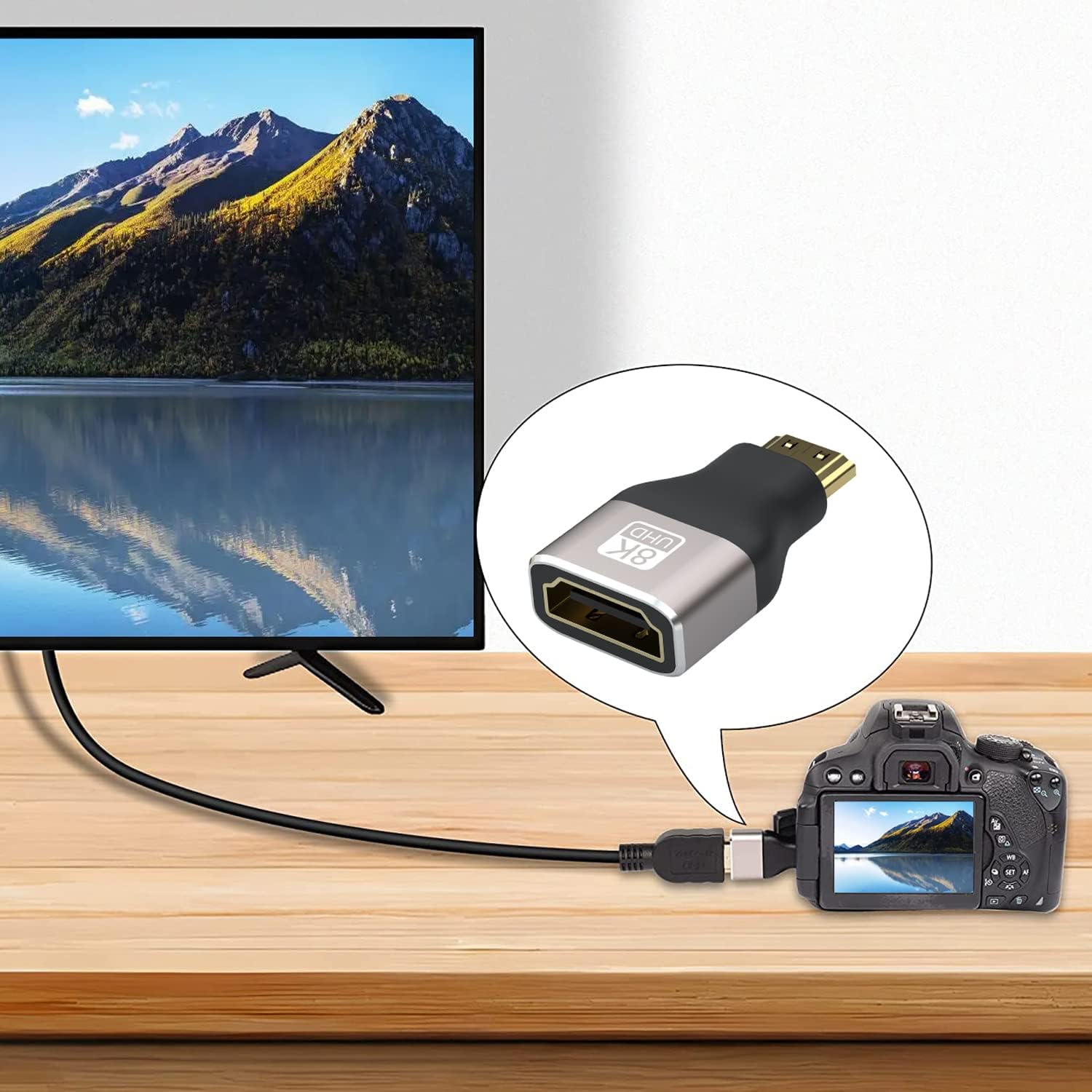 Detalle 1 de VMOJO 8K Mini HDMI (male) to HDMI (female) 2.1 adapter (2-pack) for laptop, camera, projector