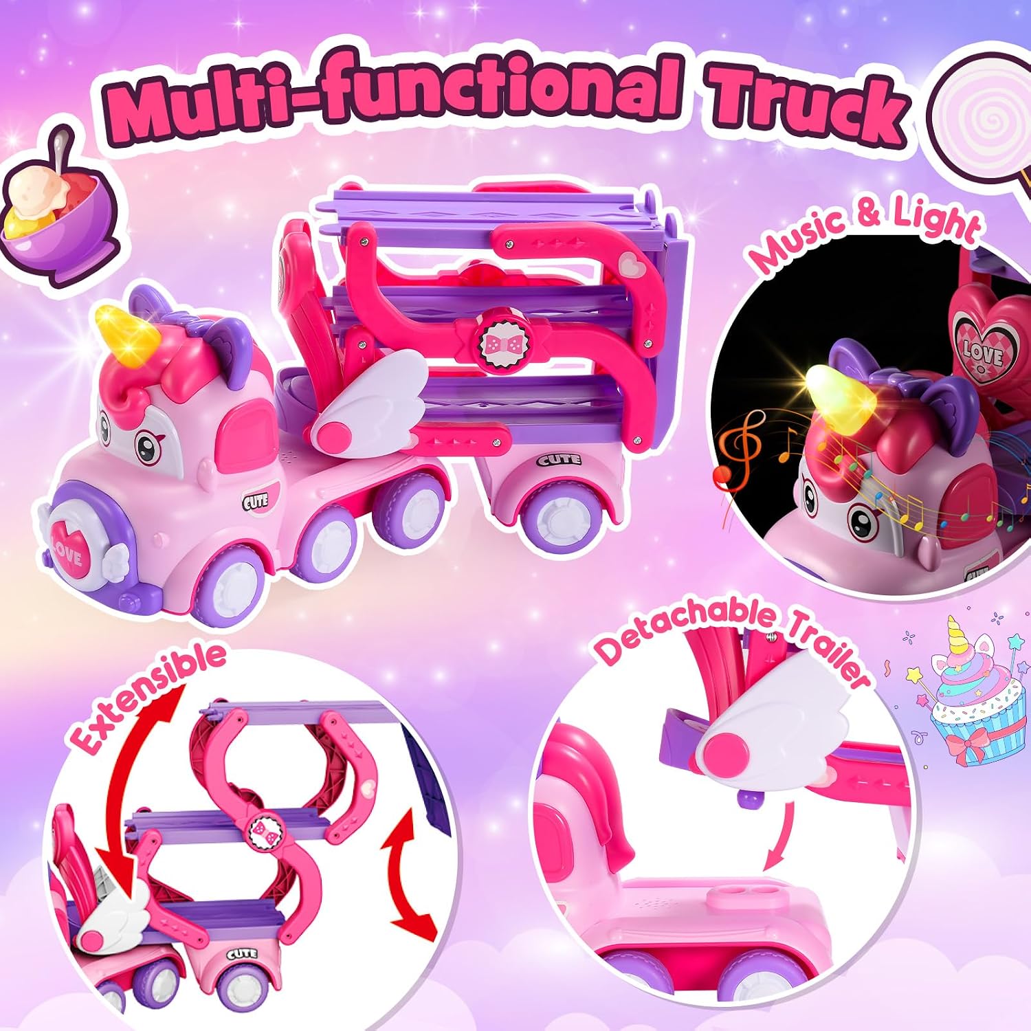 Thumbnail 2 de EUTOYZ 7-in-1 Toddler Car Toy with Unicorn Track (28.3 in) – Safe, Foldable Play for 1–3 Year Olds