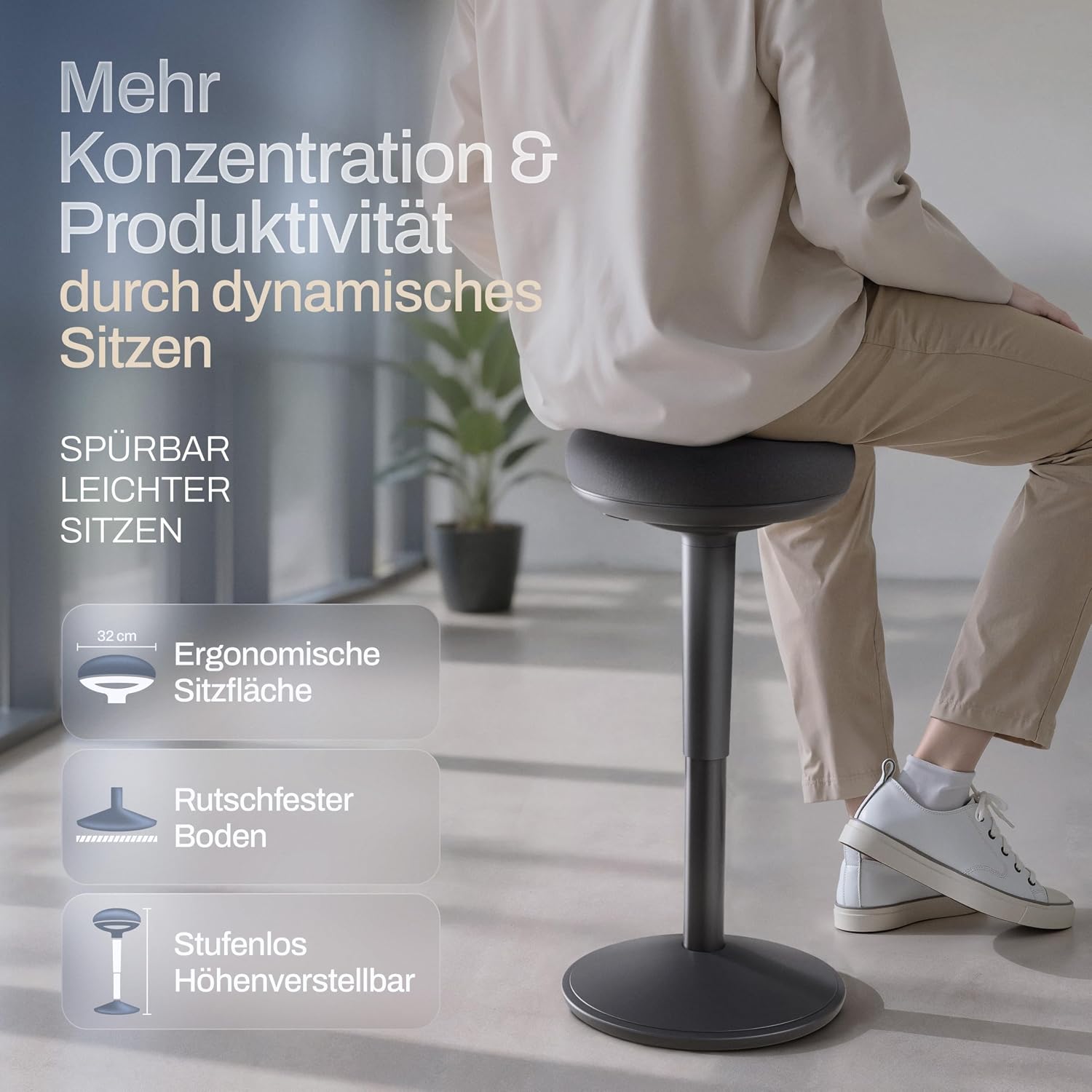 Thumbnail 2 de Wohnperle Bürohocker ergonomisch 2in1 höhenverstellbar