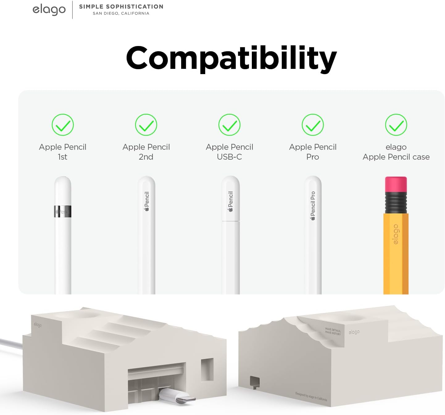 Thumbnail 1 de elago Supporto Matita “Casa” in silicone per Apple Pencil Pro, 2ª/1ª gen e Apple Pencil USB‑C (Pietra)