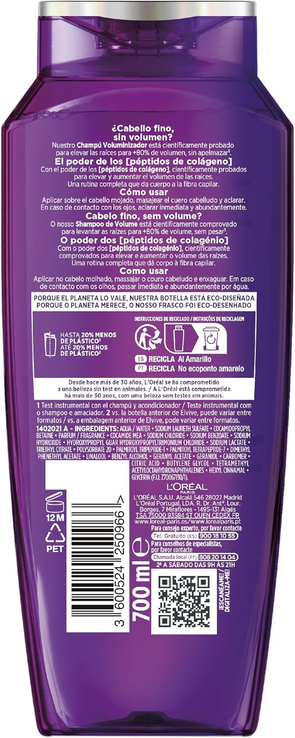 Detalle 2 de L'Oréal Paris Elvive Collagen Lifter Volumising Shampoo, 700 ml
