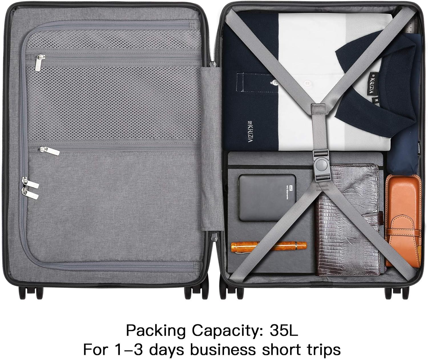 Detalle de LEVEL8 20 Inch Carry-on Suitcase with Laptop Compartment, USB Charging Port, TSA & 8 Spinner Wheels (57cm, 38L) – Black