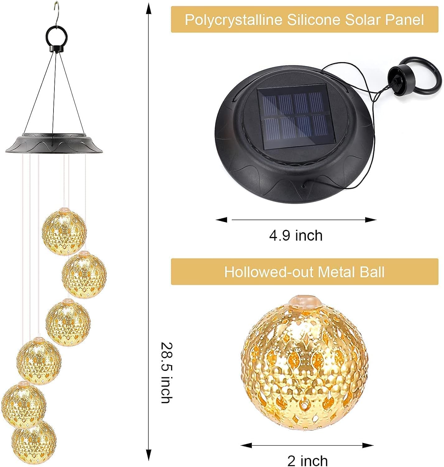 Thumbnail 3 de Solar Wind Chimes for Outside: Gold Ball Garden Decor for Mom, Grandma, and Gardening Lovers