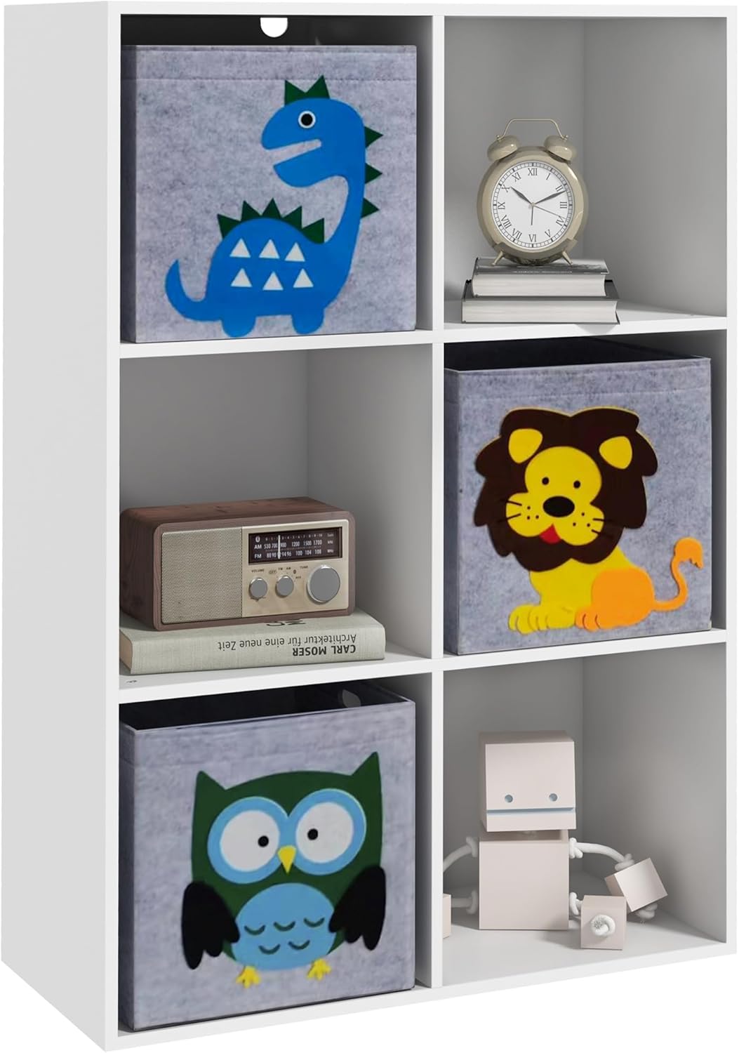 Detalle de ZONEKIZ Meuble de Rangement pour Enfant – Bibliothèque à 6 compartiments avec cubes en tissu motif animaux