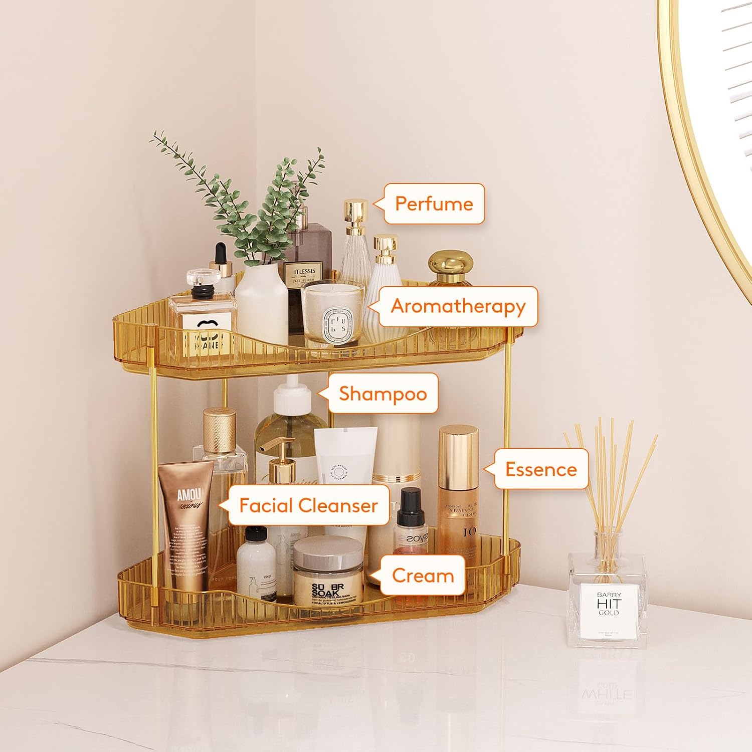 Detalle de Lifewit 24022 2-Tier Corner Organiser, Gold Plastic Shelf