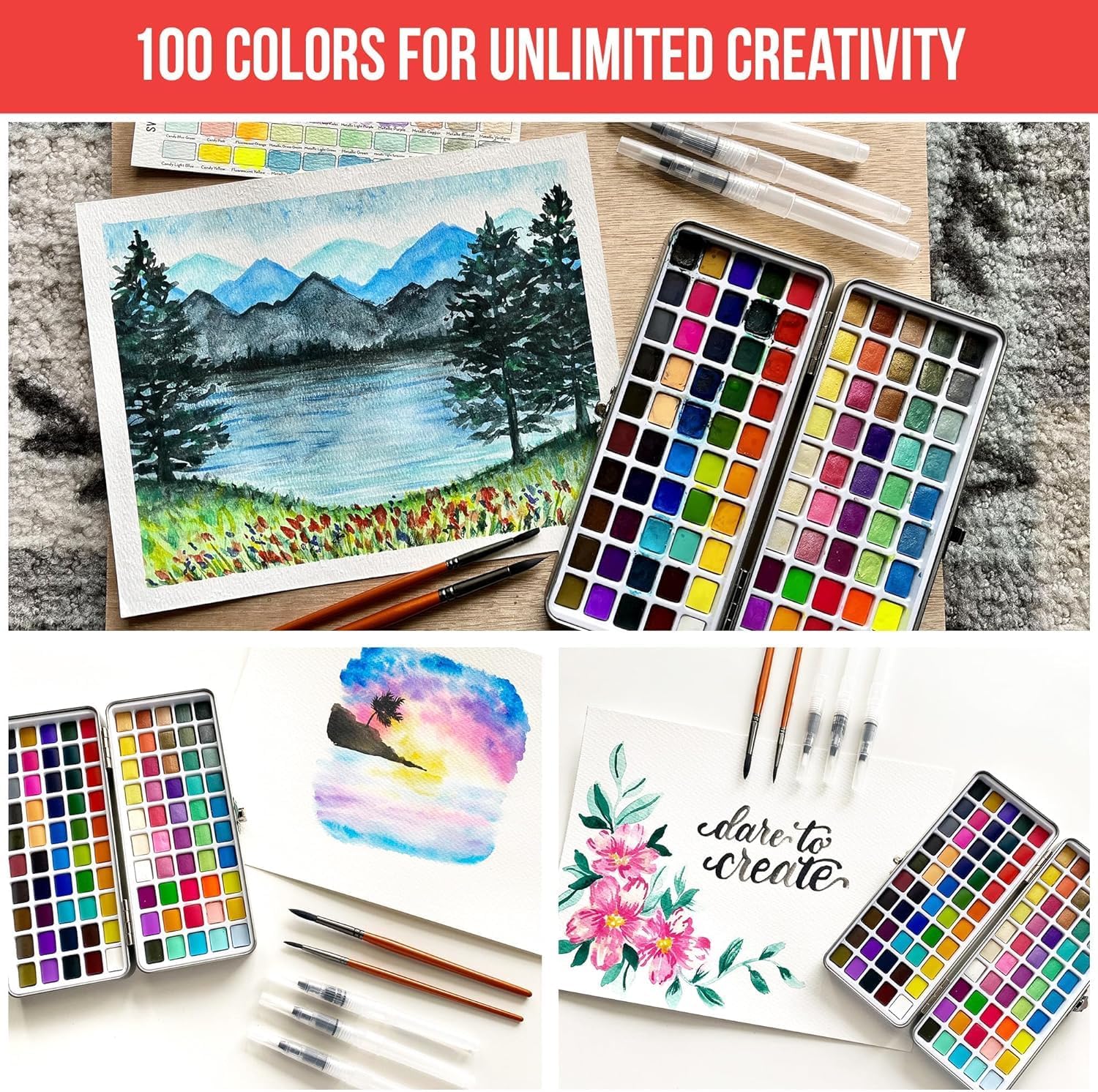 Thumbnail 2 de Premium Watercolor Paint Set Bundle with 100 Colors: Portable Studio for Beginners to Pros