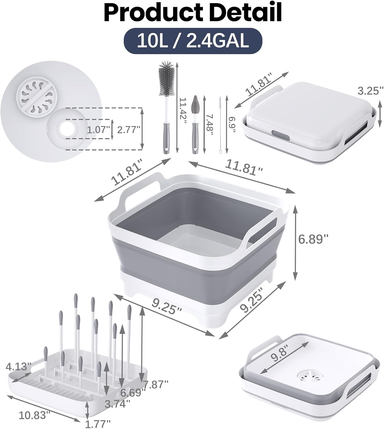 Detalle 2 de Volnamal Collapsible Baby Bottle Wash Basin with Drain Plug and Drying Rack