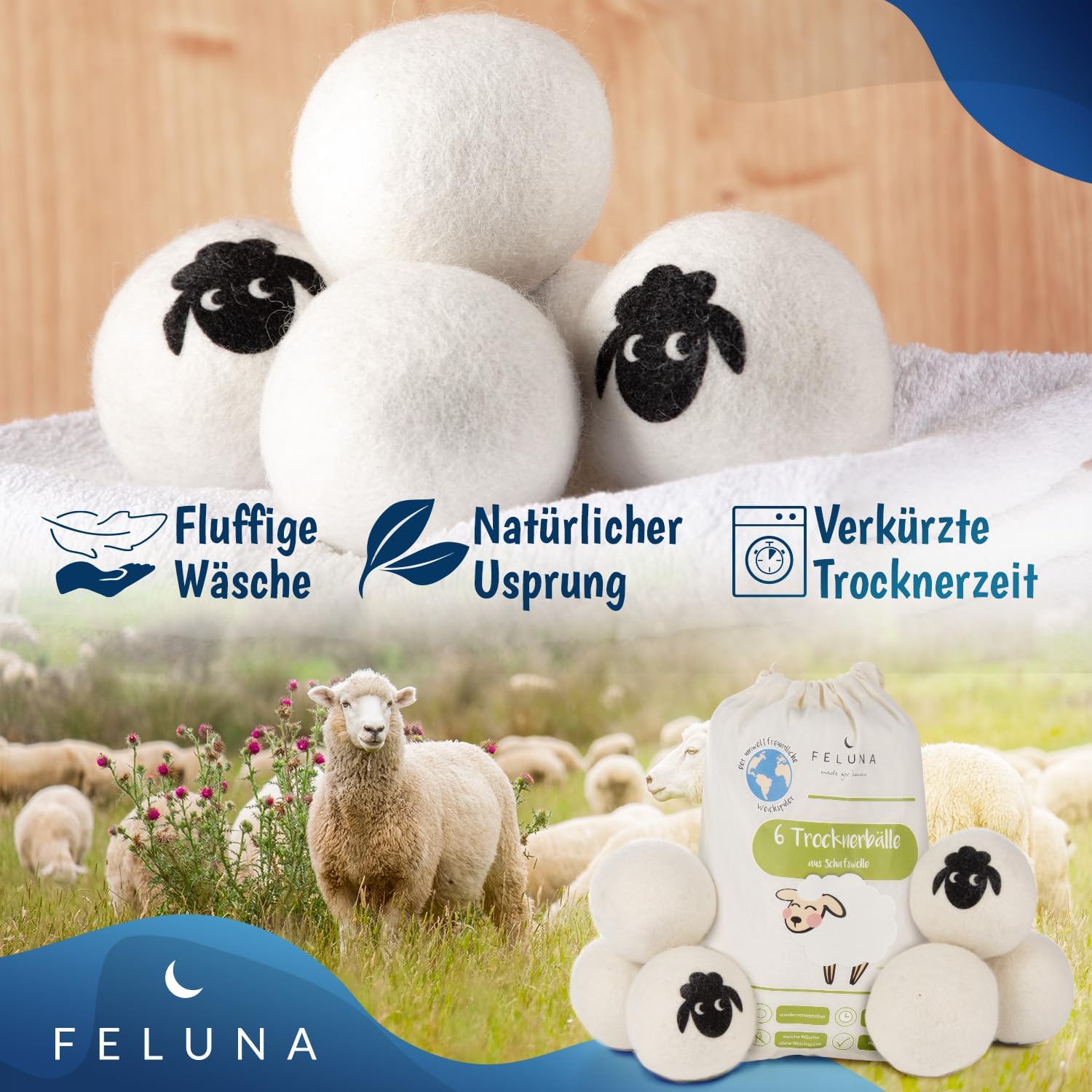 Thumbnail 2 de Feluna Eco Dryer Balls – Boules de séchage en laine 100% naturelle (set de 6)