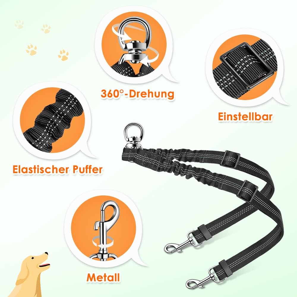 Detalle de Nasjac Doppelte Hundeleine – 360° drehbarer Splitter für zwei Hunde