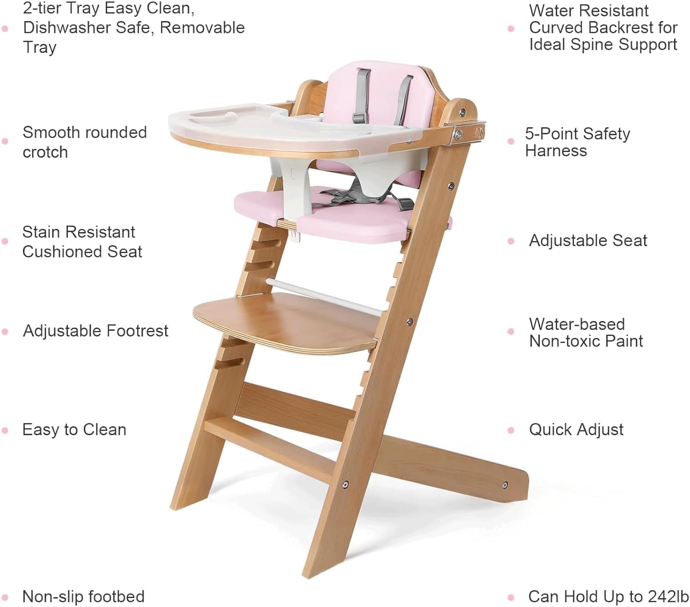 Thumbnail 3 de Cowiewie 3-in-1 Convertible Natural Wooden High Chair (Pink) – Safe, Grow-With-Me Feeding Solution